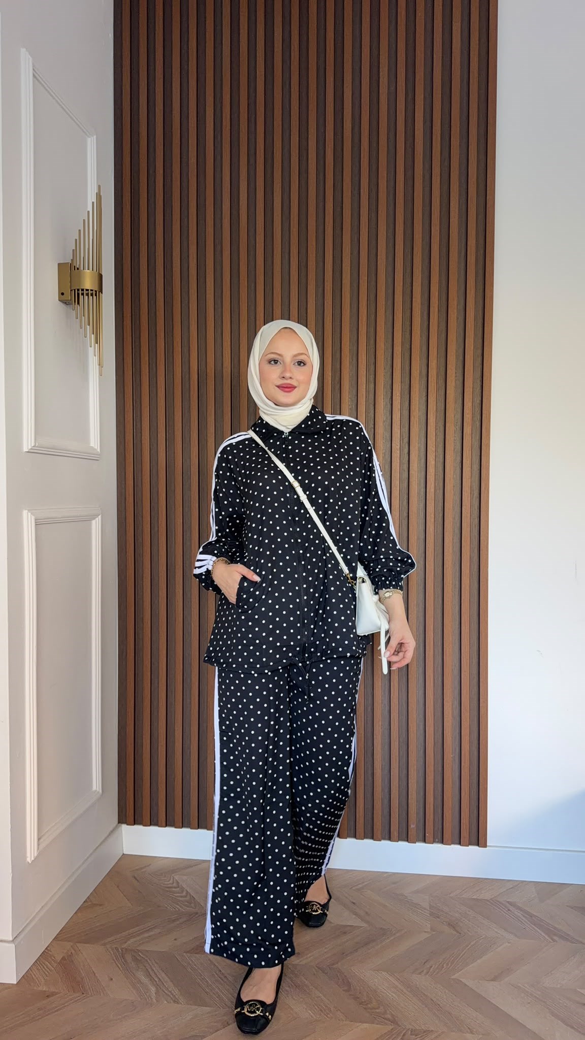 MEYSADESIGN PANTOLON TAKIM Puantiyeli Çizgili Spor Takım Siyah