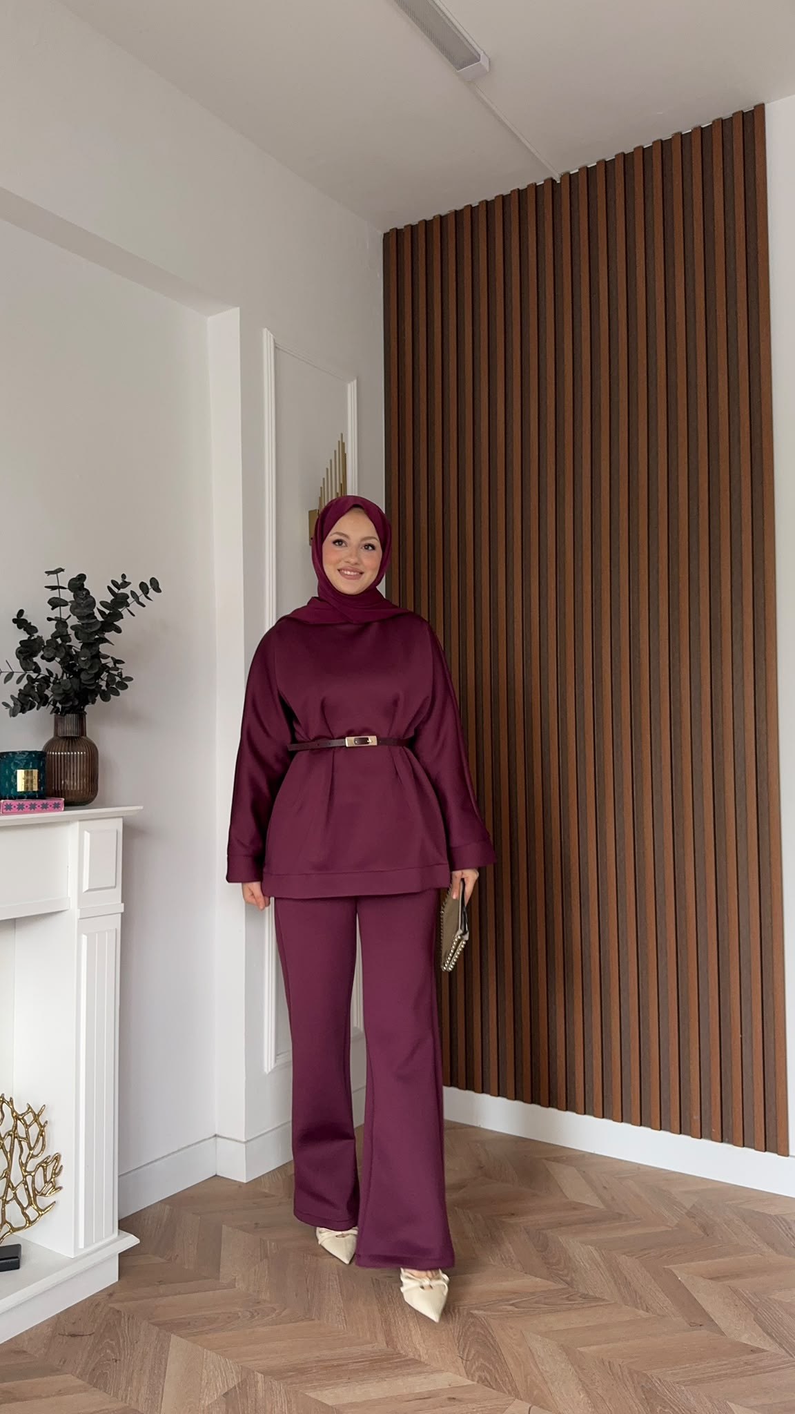 MEYSADESIGN PANTOLON TAKIM Puf Scuba Pantolonlu Takım Bordo