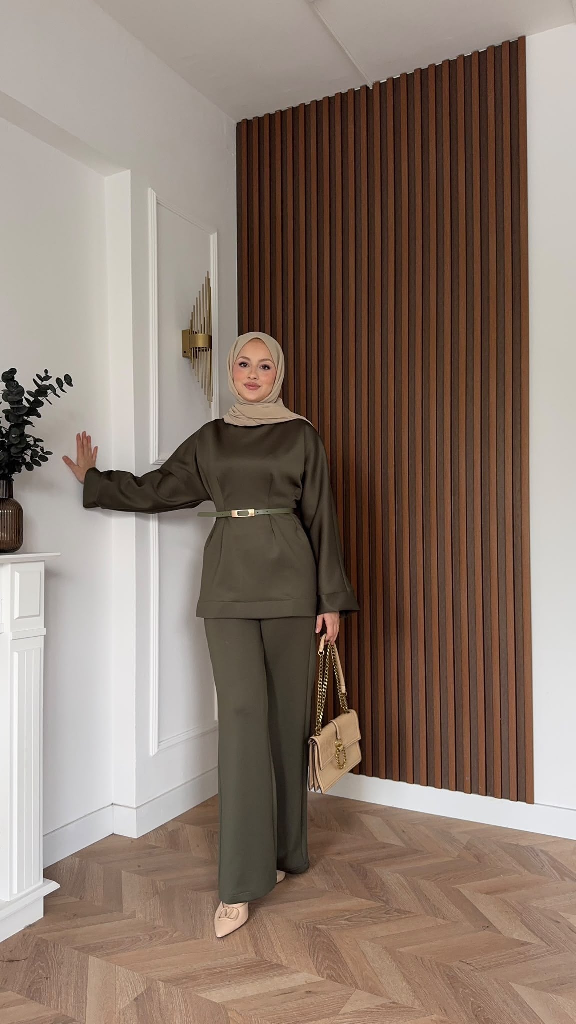 MEYSADESIGN PANTOLON TAKIM Puf Scuba Pantolonlu Takım Haki