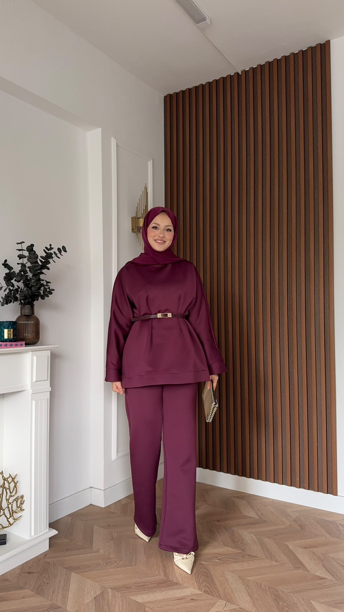 MEYSADESIGN PANTOLON TAKIM Puf Scuba Pantolonlu Takım Bordo