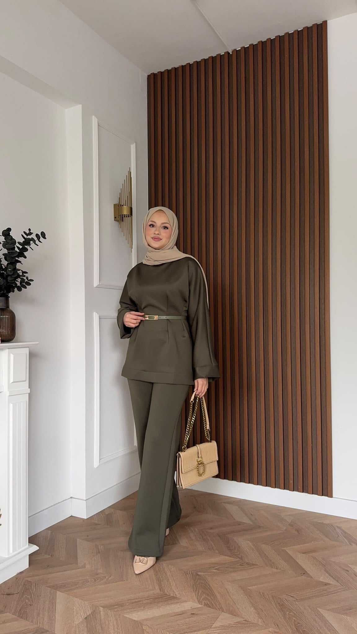 MEYSADESIGN PANTOLON TAKIM Puf Scuba Pantolonlu Takım Haki