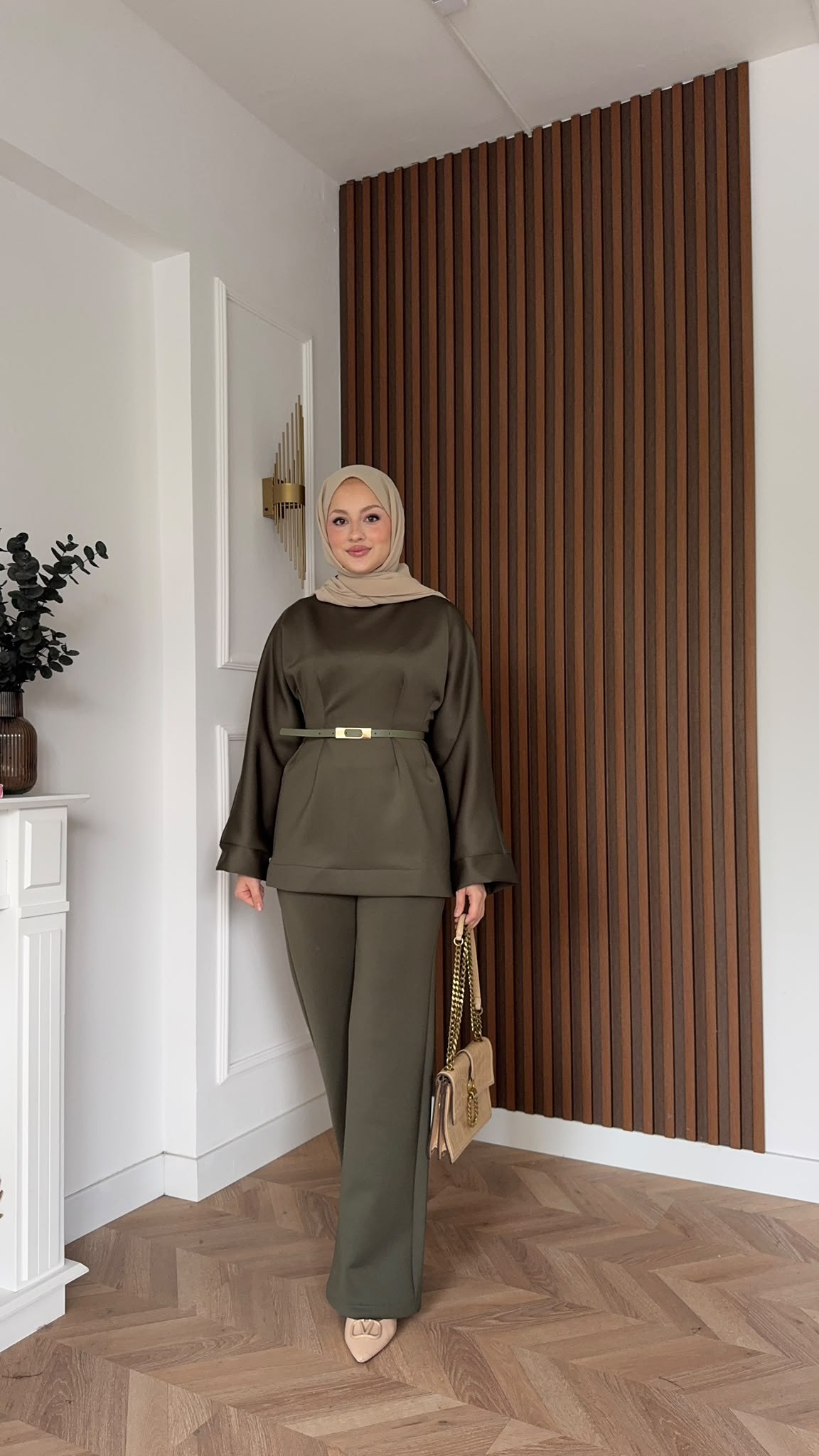 MEYSADESIGN PANTOLON TAKIM Puf Scuba Pantolonlu Takım Haki