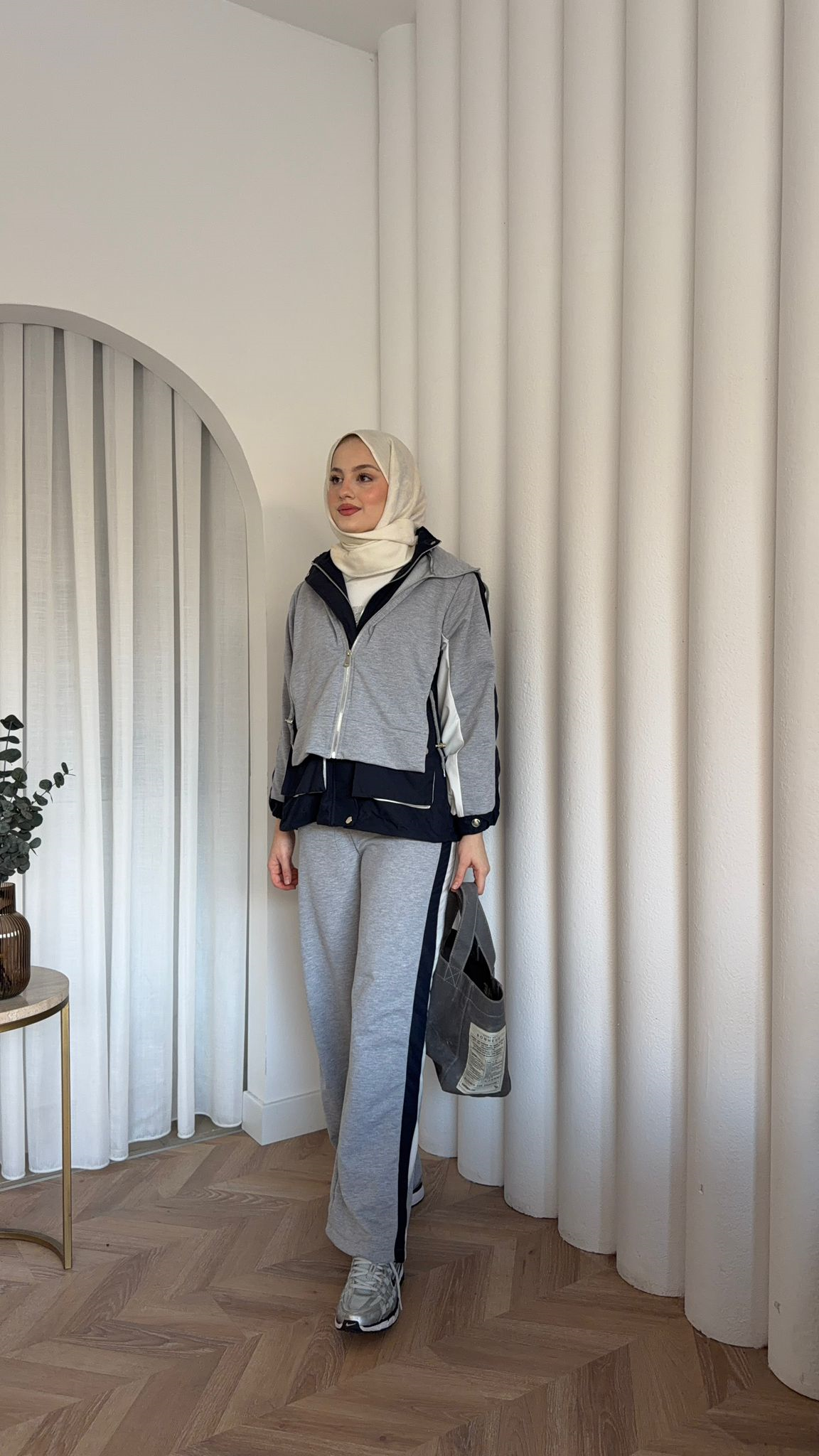 MEYSADESIGN PANTOLON TAKIM Puli Parçalı Spor Takım Gri