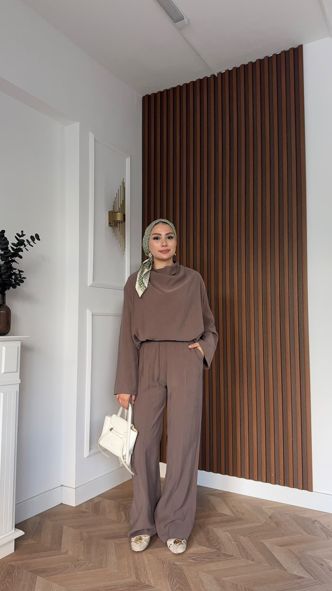 MEYSADESIGN PANTOLON TAKIM Qesa Dik Yaka İkili Takım Vizon
