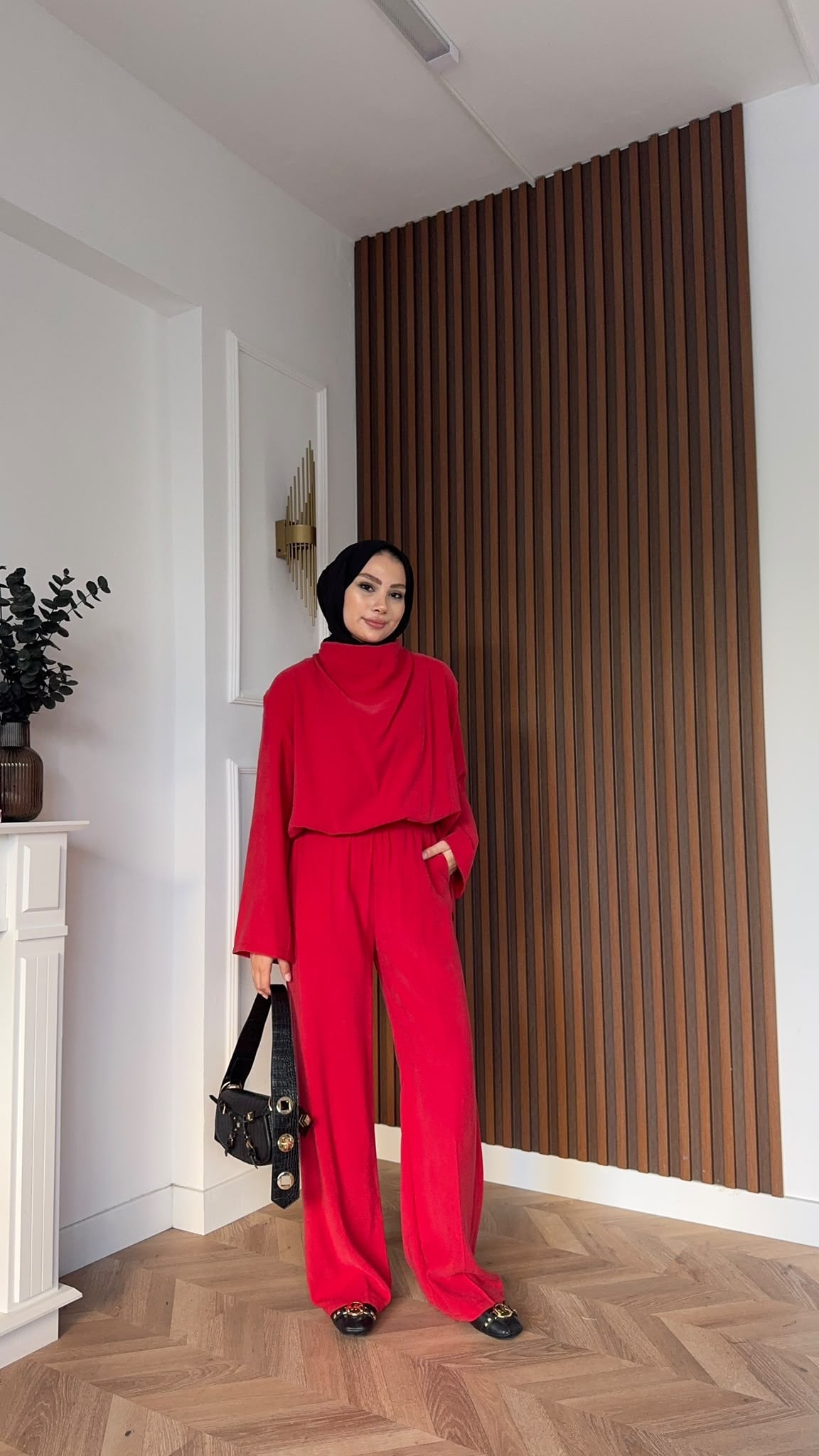 MEYSADESIGN PANTOLON TAKIM Qesa Dik Yaka İkili Takım Kırmızı