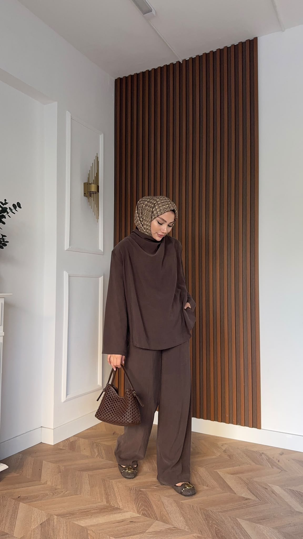 MEYSADESIGN PANTOLON TAKIM Qesa Dik Yaka İkili Takım Acı Kahve