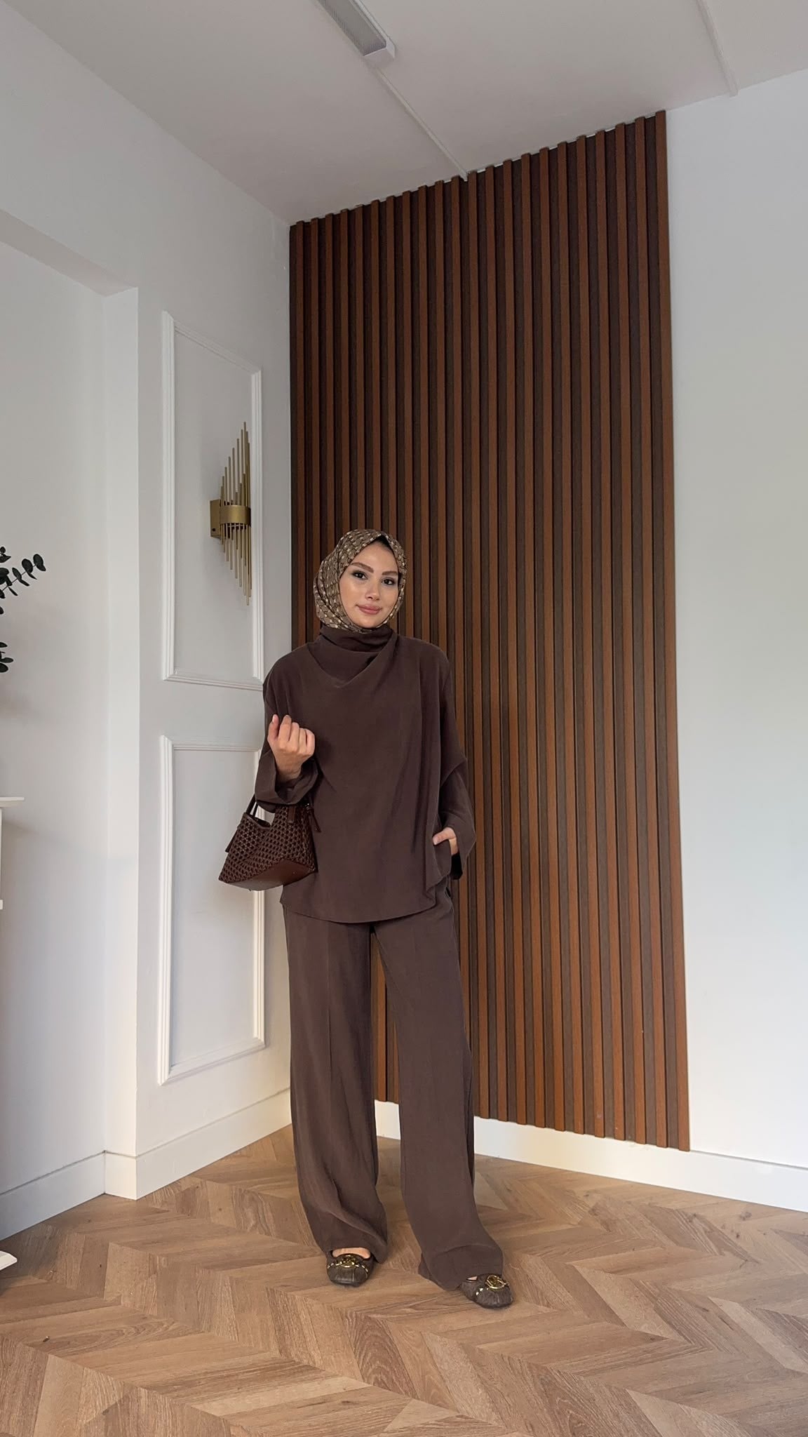 MEYSADESIGN PANTOLON TAKIM Qesa Dik Yaka İkili Takım Acı Kahve