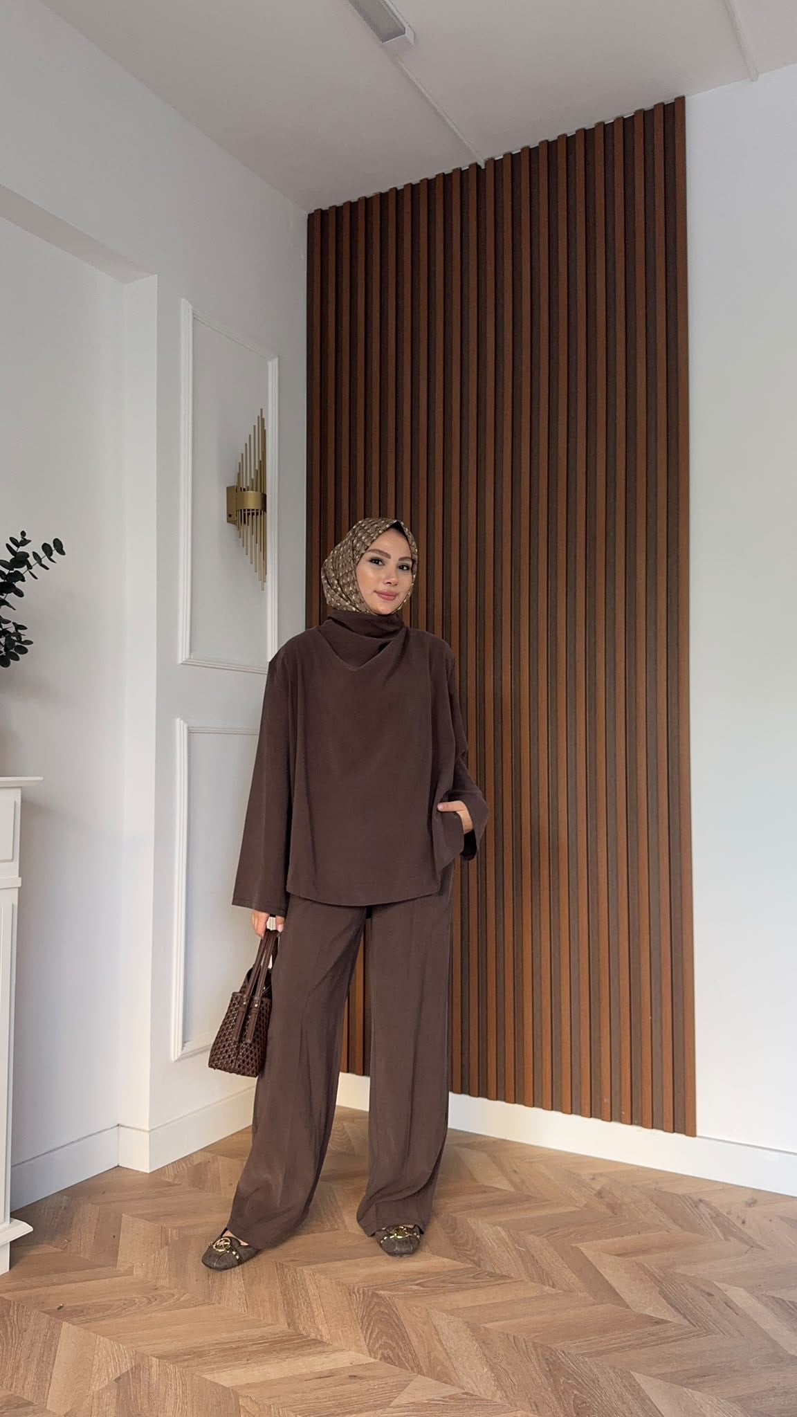 MEYSADESIGN PANTOLON TAKIM Qesa Dik Yaka İkili Takım Acı Kahve