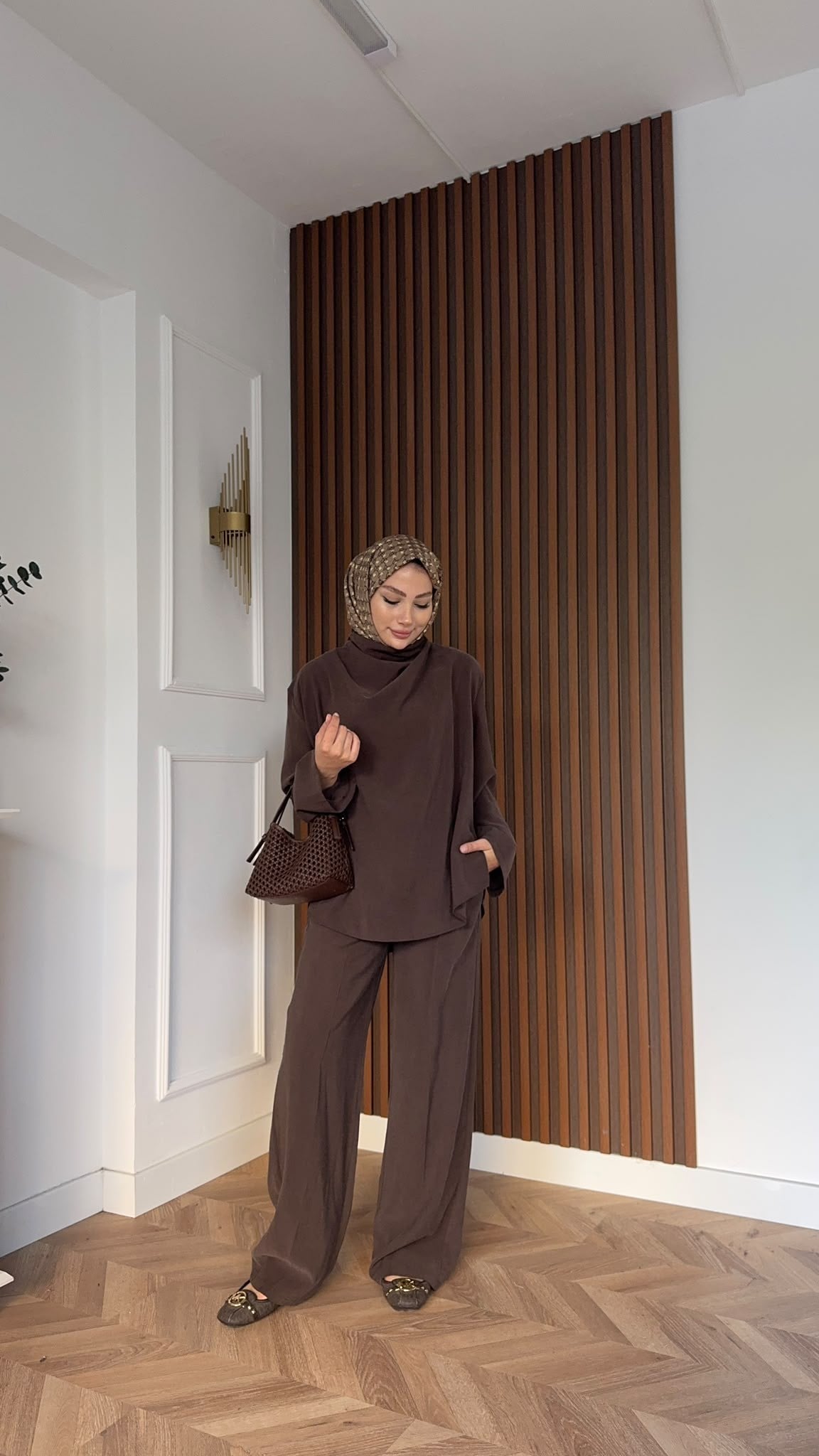 MEYSADESIGN PANTOLON TAKIM Qesa Dik Yaka İkili Takım Acı Kahve