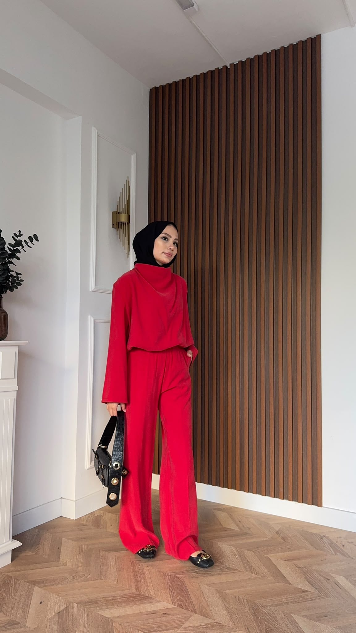 MEYSADESIGN PANTOLON TAKIM Qesa Dik Yaka İkili Takım Kırmızı