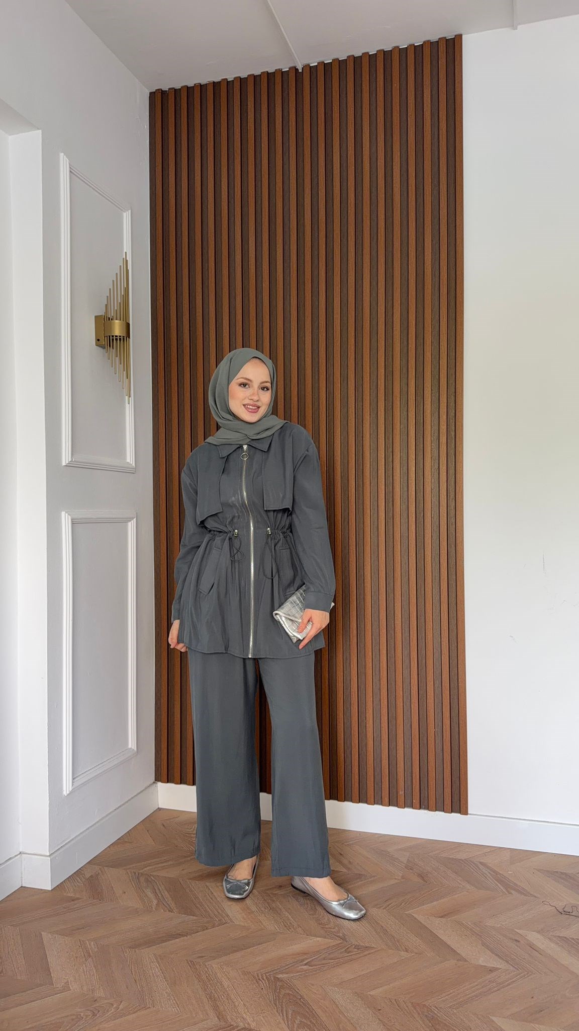 MEYSADESIGN PANTOLON TAKIM Quse Tensel Pantolonlu Takım Gri