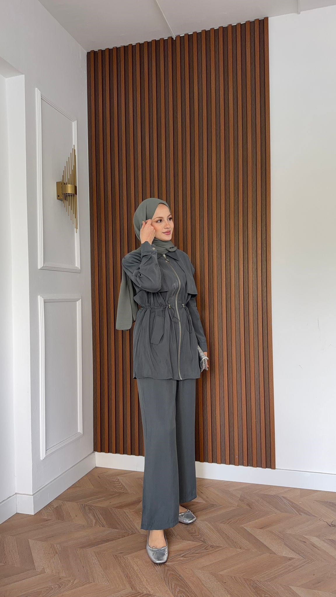 MEYSADESIGN PANTOLON TAKIM Quse Tensel Pantolonlu Takım Gri