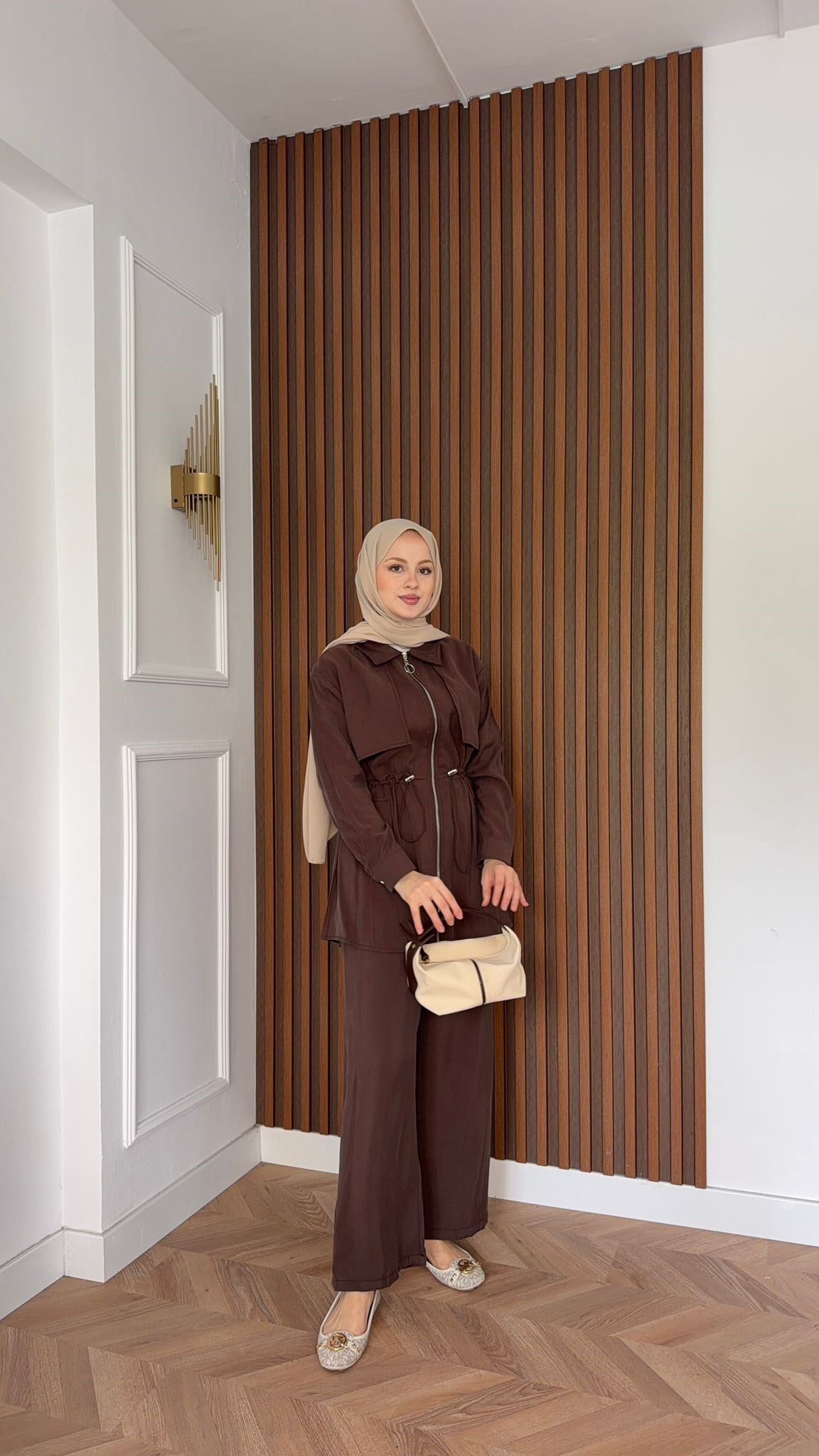 MEYSADESIGN PANTOLON TAKIM Quse Tensel Pantolonlu Takım Acı Kahve