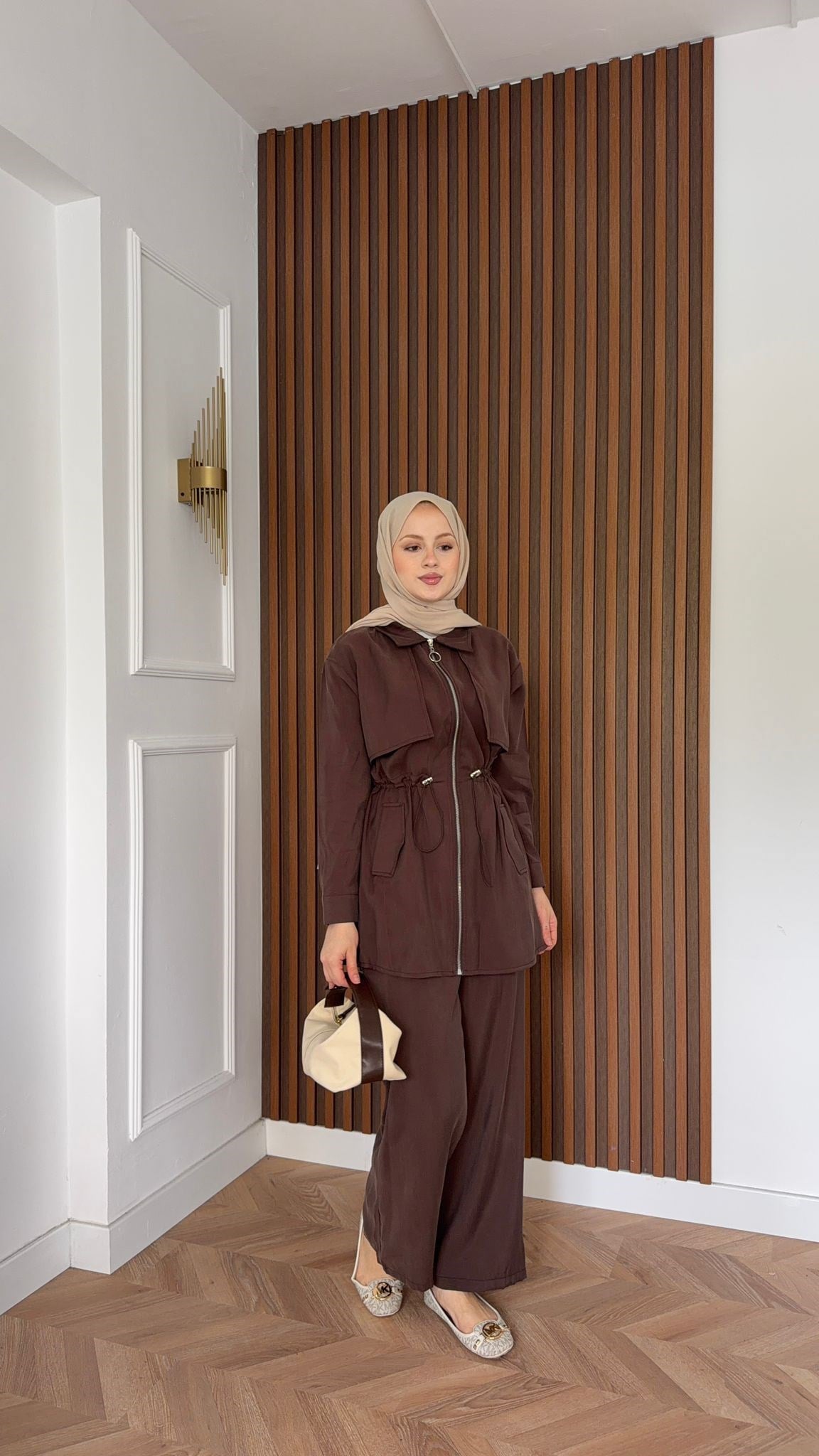 MEYSADESIGN PANTOLON TAKIM Quse Tensel Pantolonlu Takım Acı Kahve