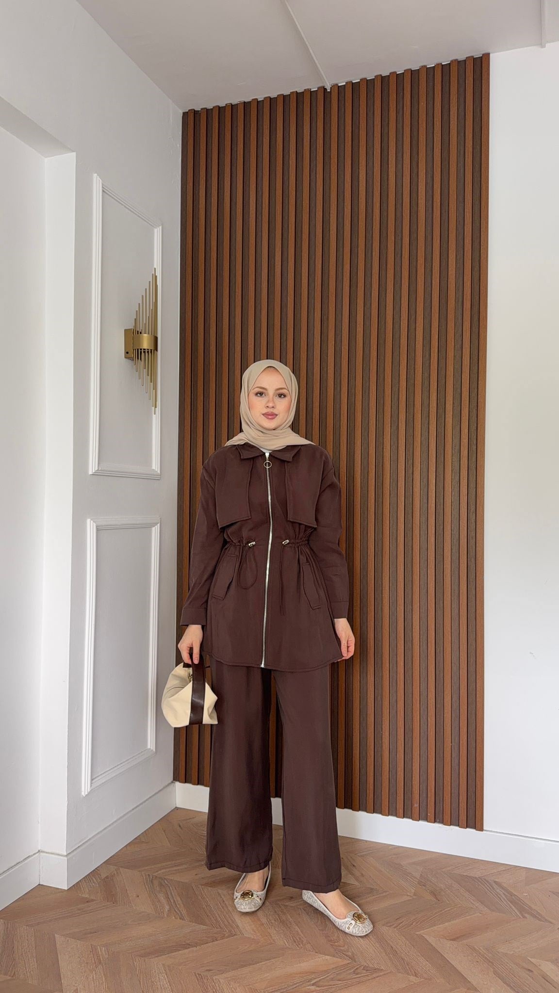 MEYSADESIGN PANTOLON TAKIM Quse Tensel Pantolonlu Takım Acı Kahve