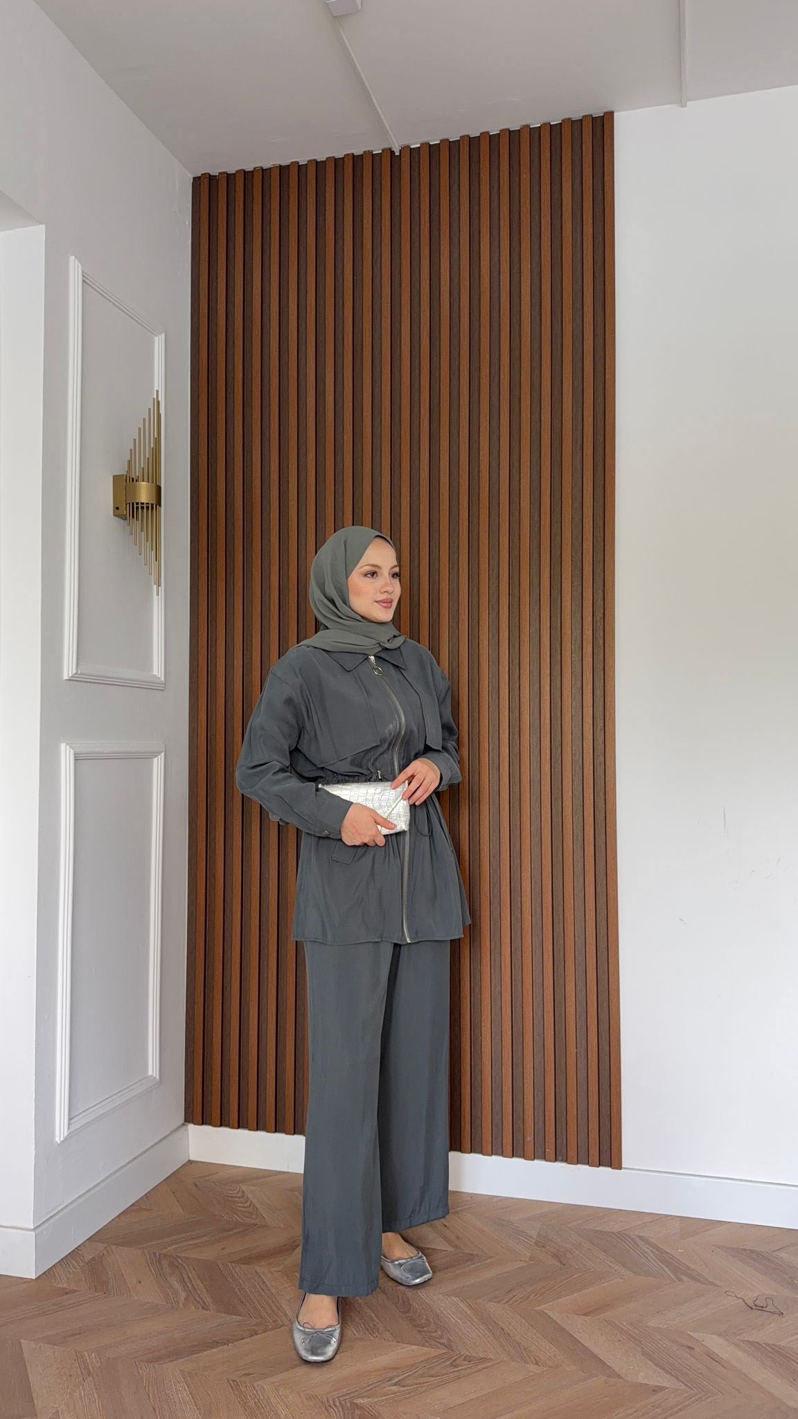 MEYSADESIGN PANTOLON TAKIM Quse Tensel Pantolonlu Takım Gri