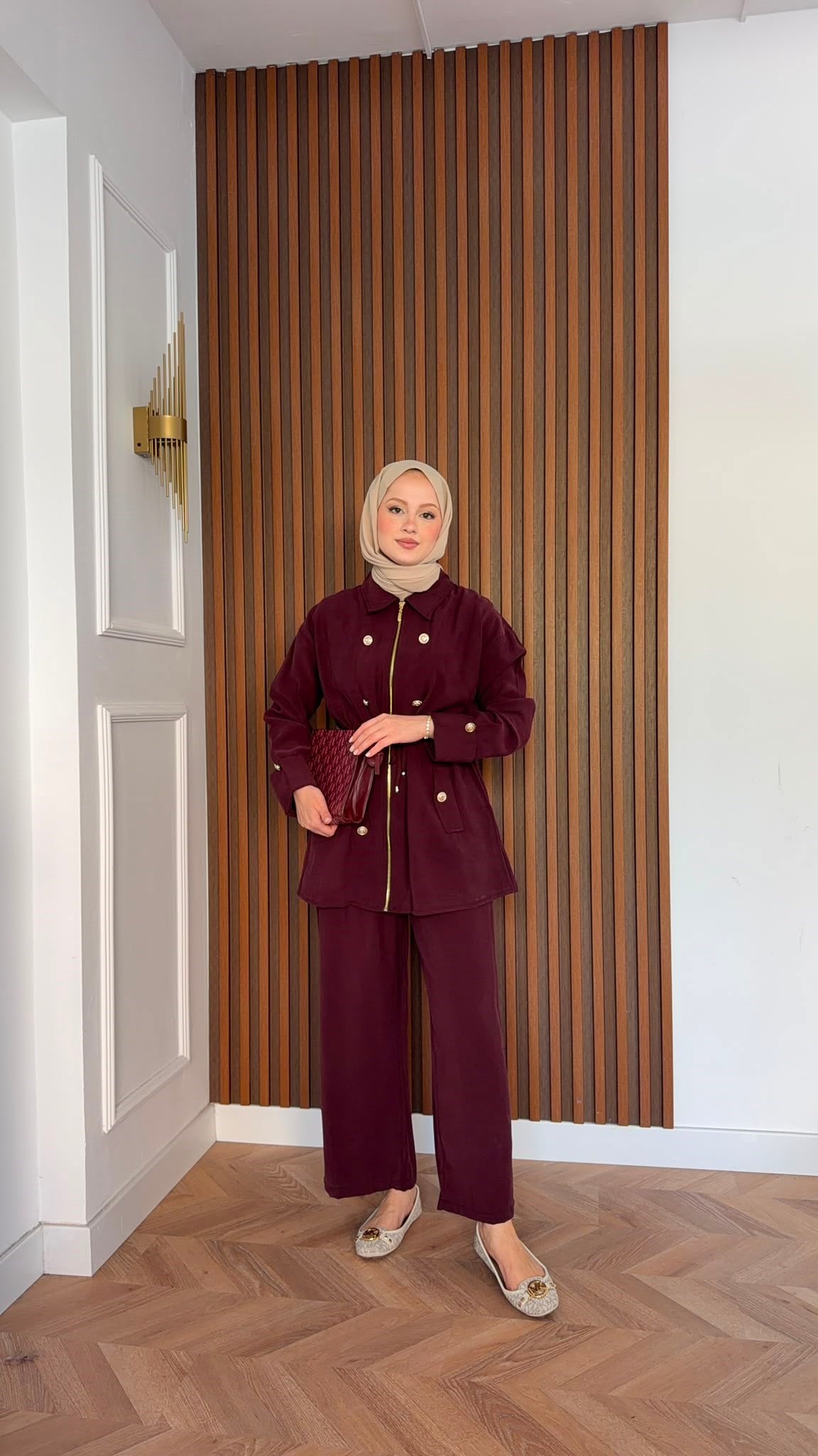 MEYSADESIGN PANTOLON TAKIM Roma Gold Düğmeli Tensel Takım Bordo