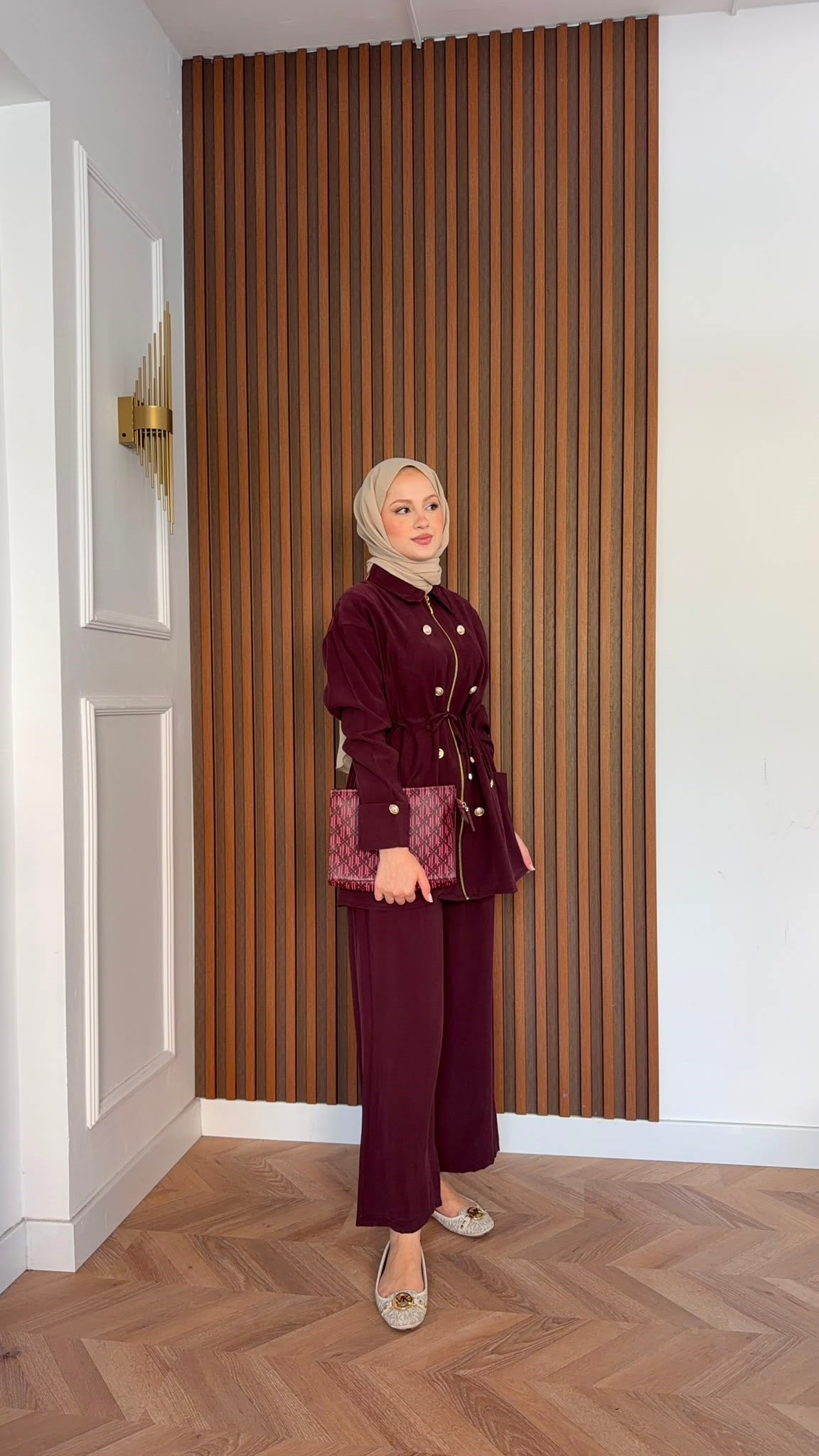 MEYSADESIGN PANTOLON TAKIM Roma Gold Düğmeli Tensel Takım Bordo