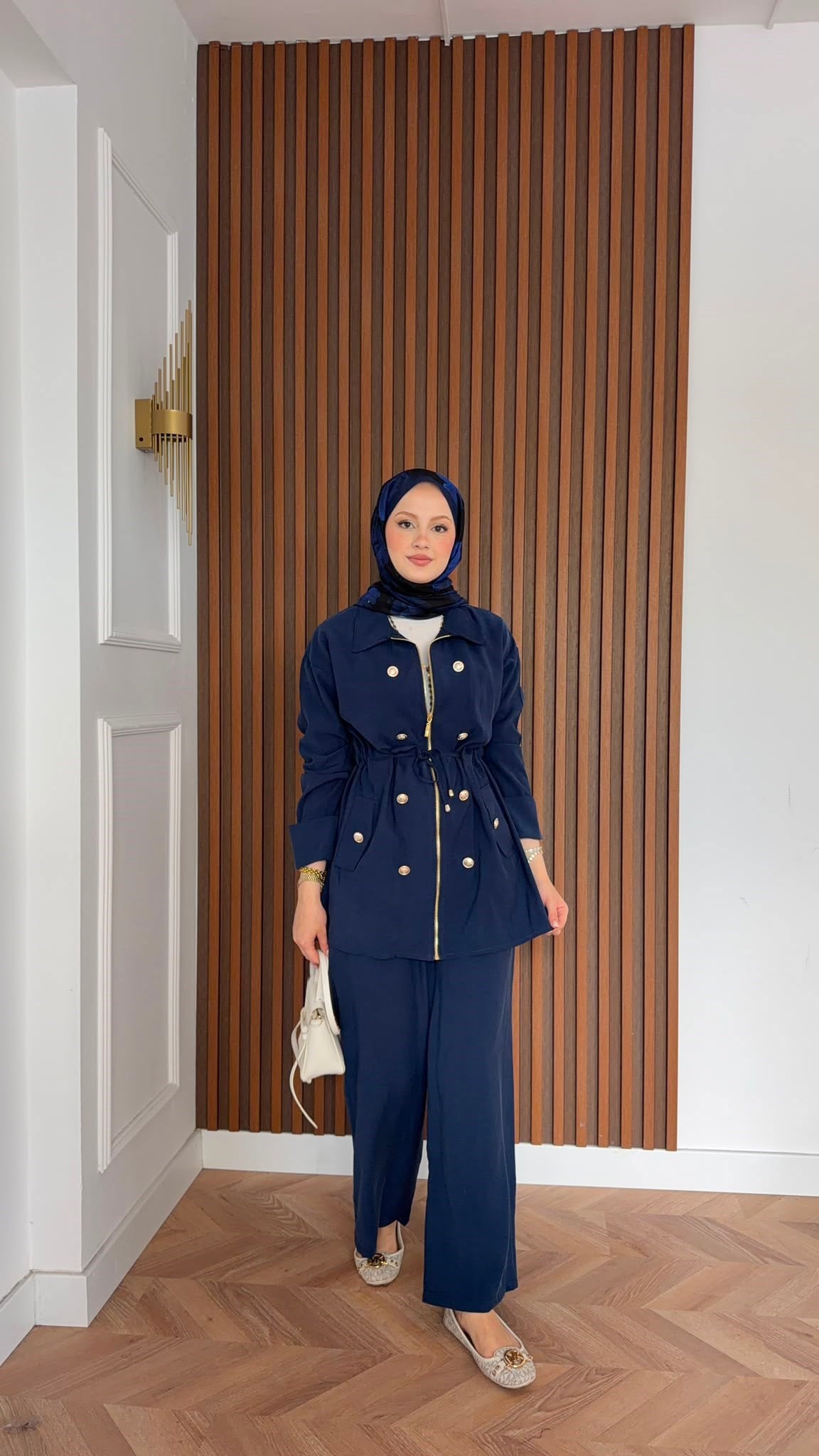 MEYSADESIGN PANTOLON TAKIM Roma Gold Düğmeli Tensel Takım Lacivert