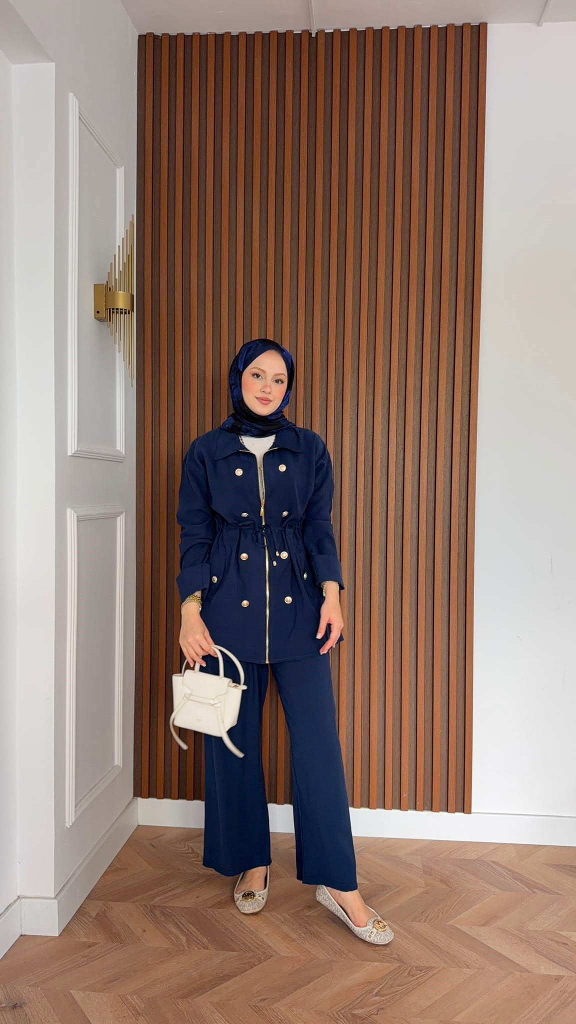 MEYSADESIGN PANTOLON TAKIM Roma Gold Düğmeli Tensel Takım Lacivert