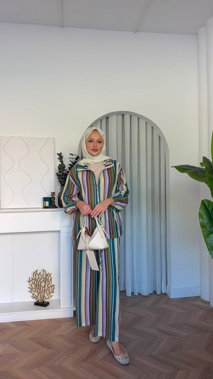 MEYSADESIGN PANTOLON TAKIM Romel Çizgili İkili Takım Yeşil