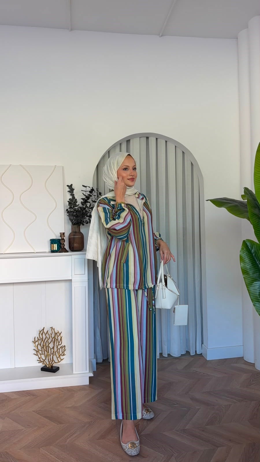 MEYSADESIGN PANTOLON TAKIM Romel Çizgili İkili Takım Yeşil