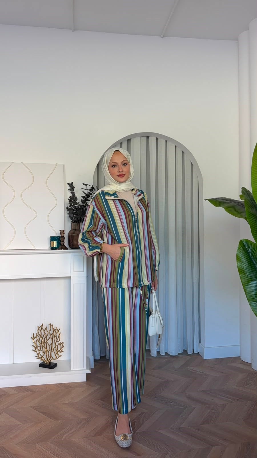 MEYSADESIGN PANTOLON TAKIM Romel Çizgili İkili Takım Yeşil