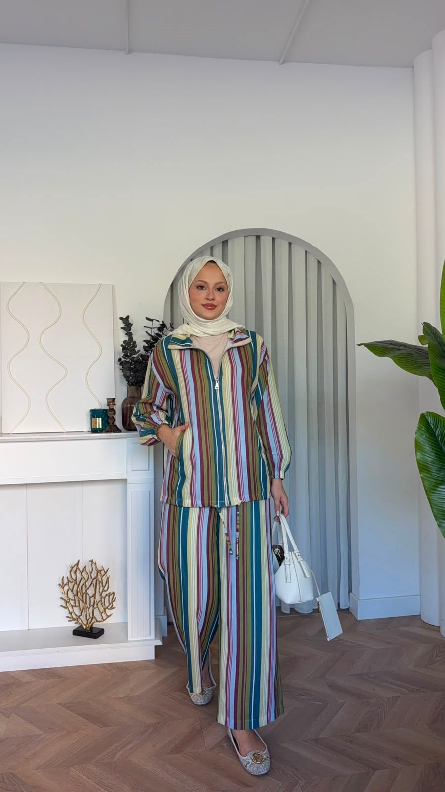 MEYSADESIGN PANTOLON TAKIM Romel Çizgili İkili Takım Yeşil