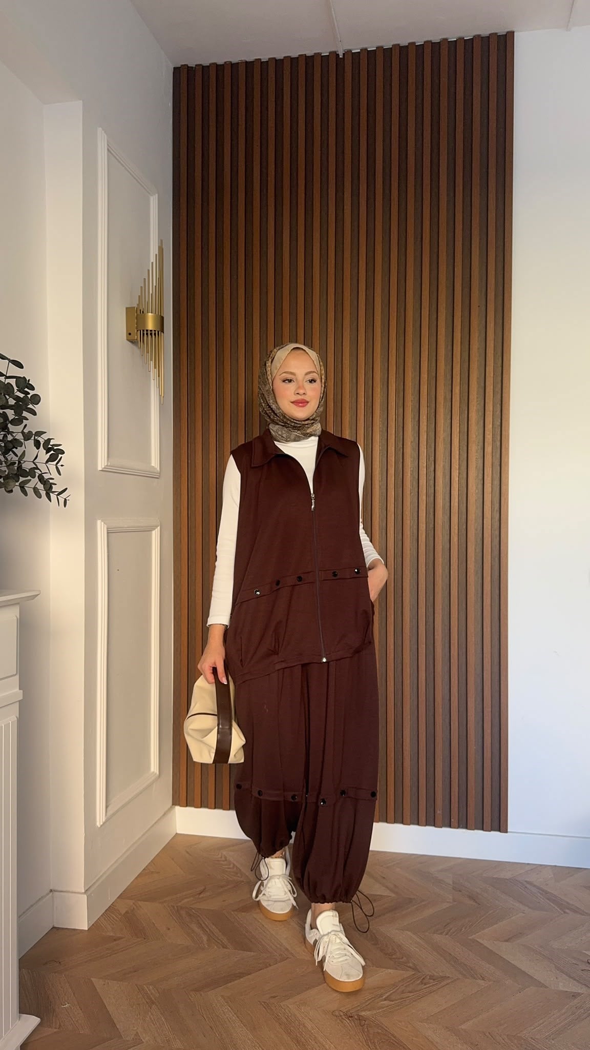 MEYSADESIGN PANTOLON TAKIM Şalvar Pantolonlu Oysh İkili Takım Acı Kahve