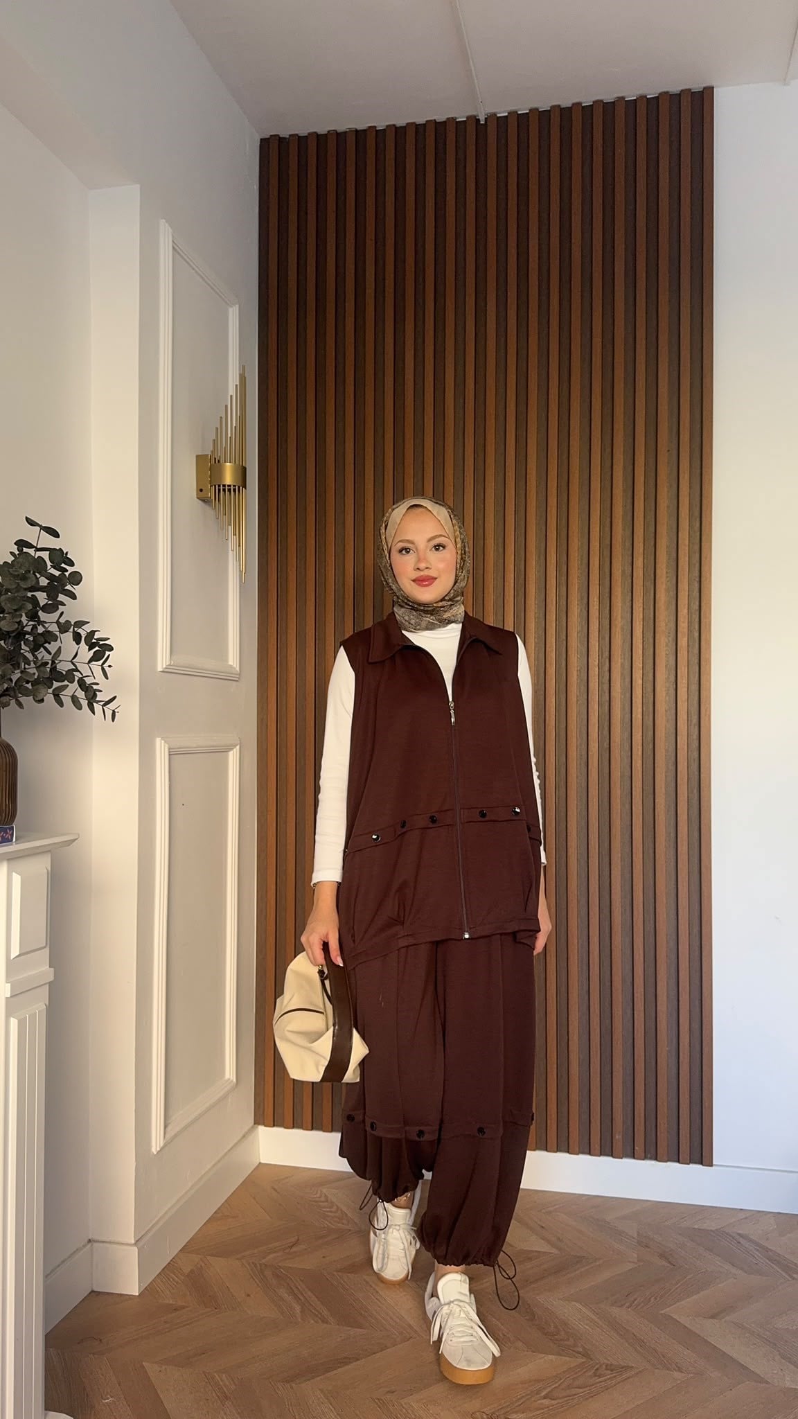MEYSADESIGN PANTOLON TAKIM Şalvar Pantolonlu Oysh İkili Takım Acı Kahve