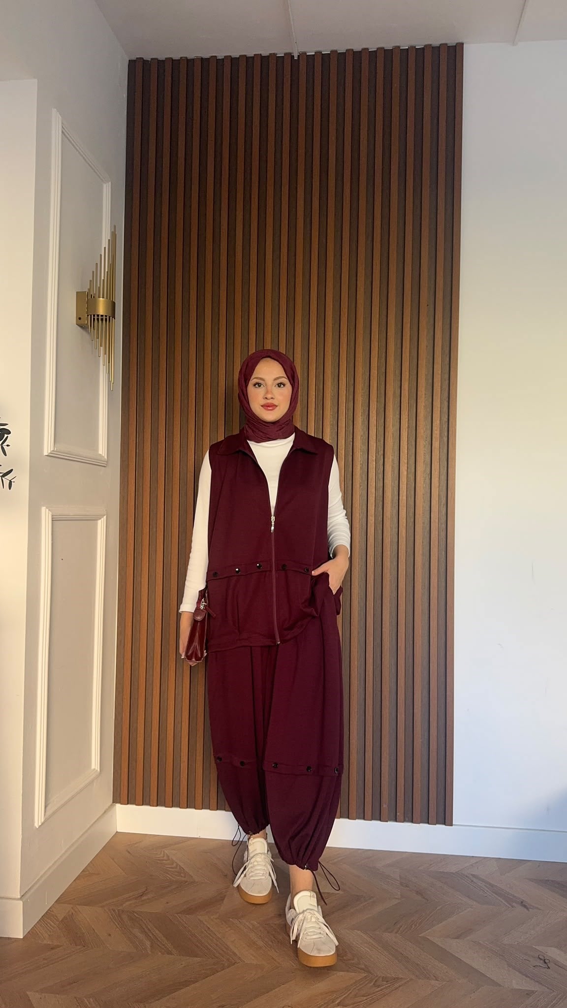 MEYSADESIGN PANTOLON TAKIM Şalvar Pantolonlu Oysh İkili Takım Bordo