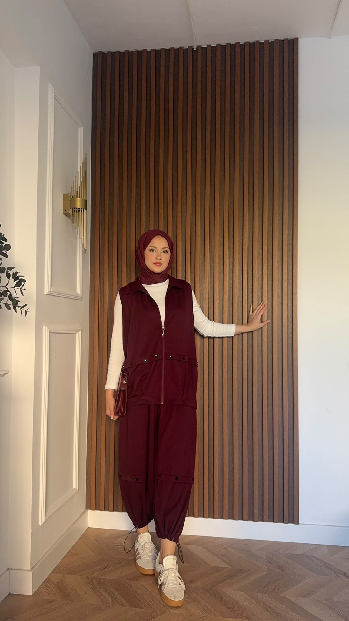 MEYSADESIGN PANTOLON TAKIM Şalvar Pantolonlu Oysh İkili Takım Bordo