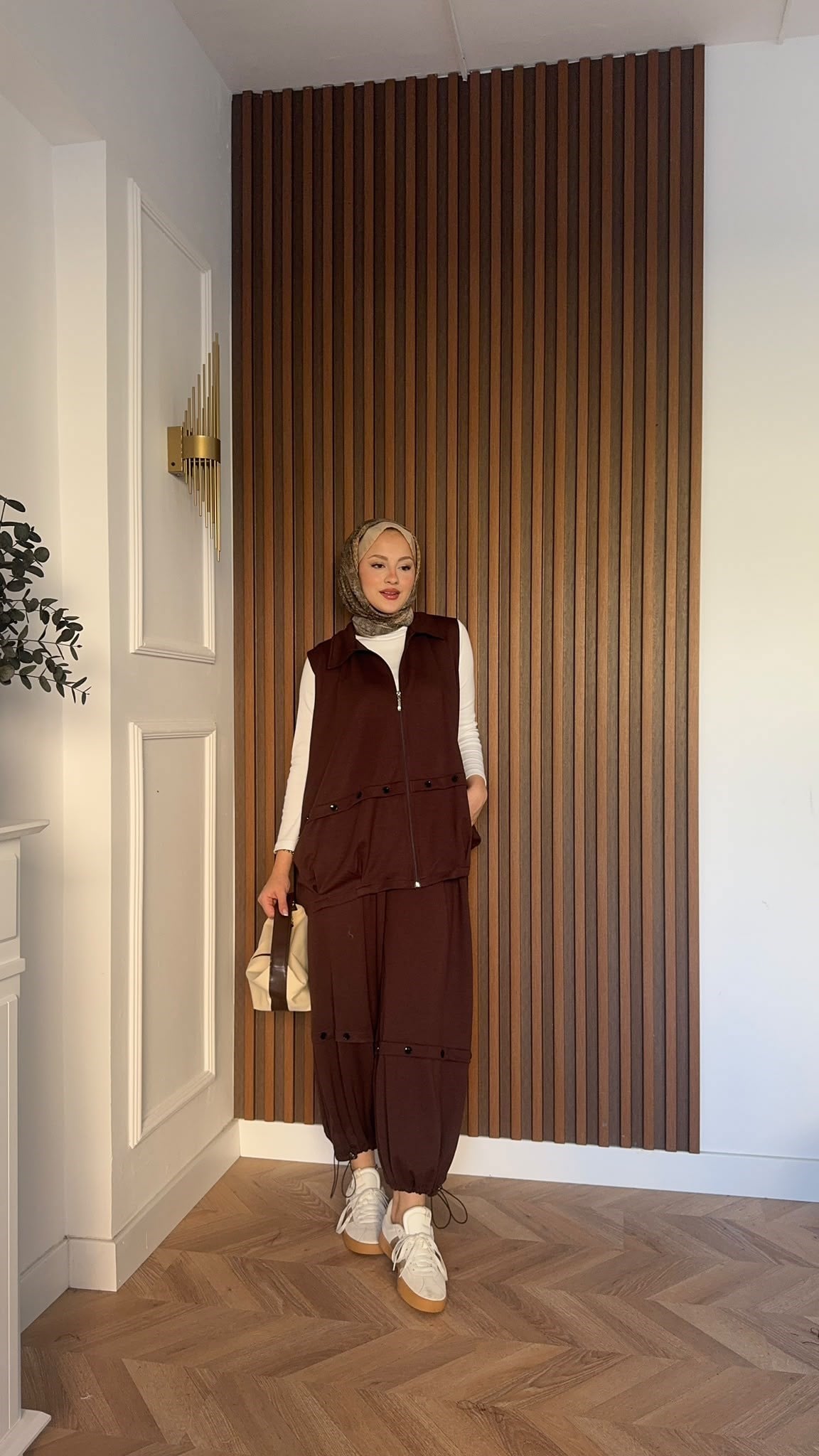 MEYSADESIGN PANTOLON TAKIM Şalvar Pantolonlu Oysh İkili Takım Acı Kahve
