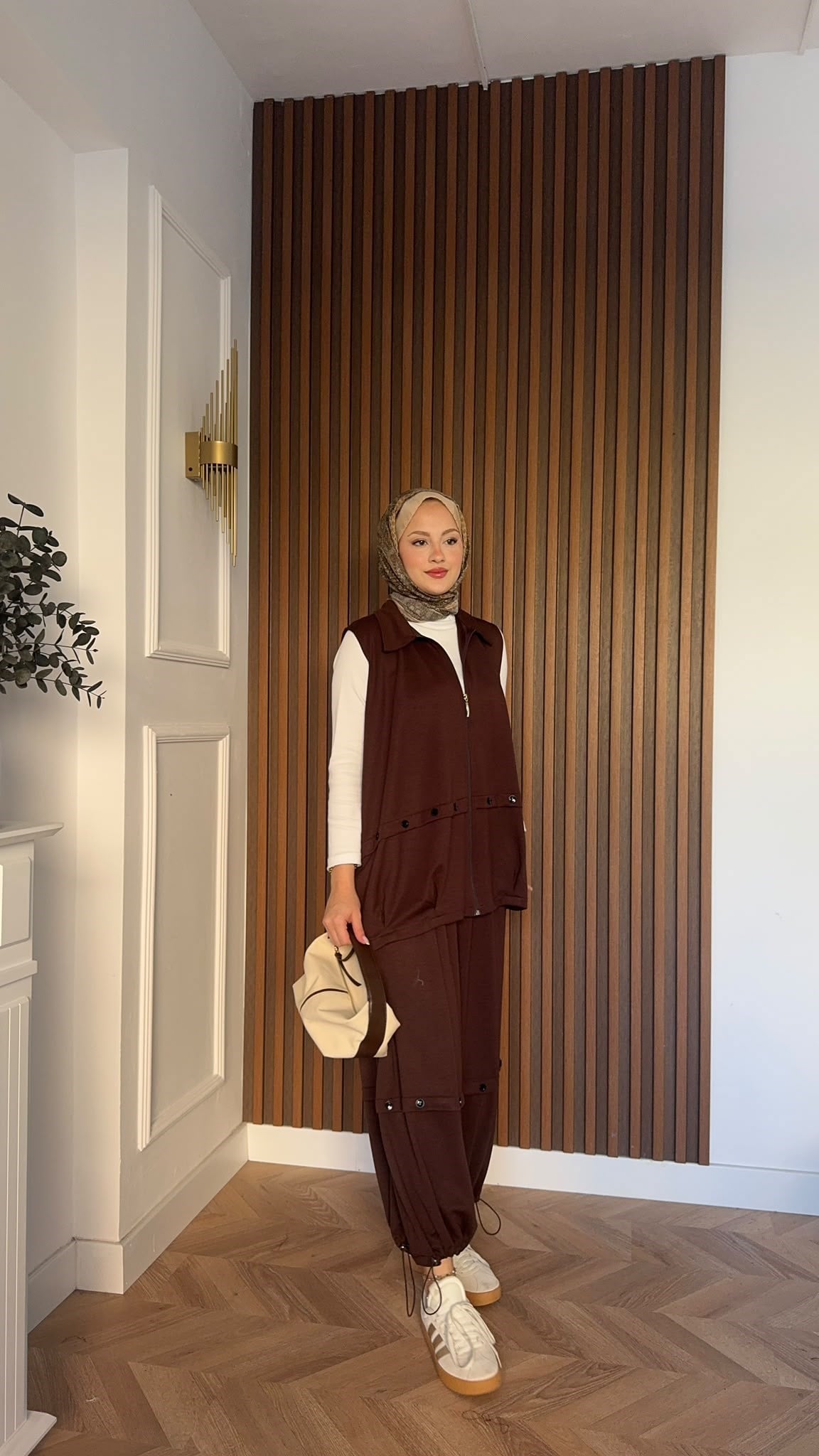 MEYSADESIGN PANTOLON TAKIM Şalvar Pantolonlu Oysh İkili Takım Acı Kahve