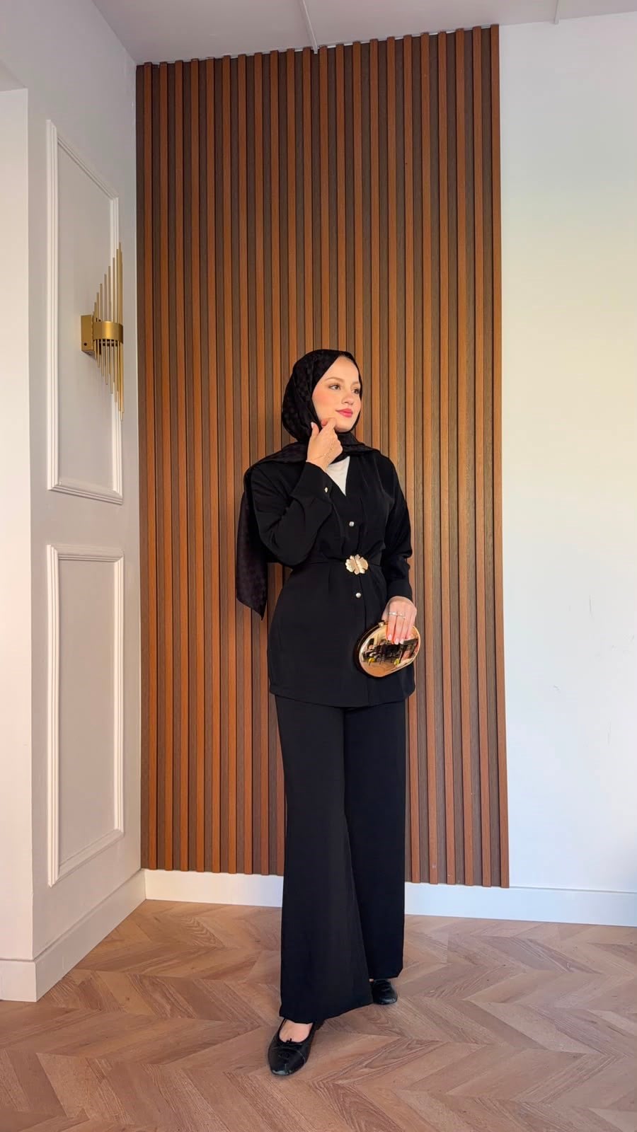 MEYSADESIGN PANTOLON TAKIM Şanel Gold Detaylı Pantolonlu Takım Siyah