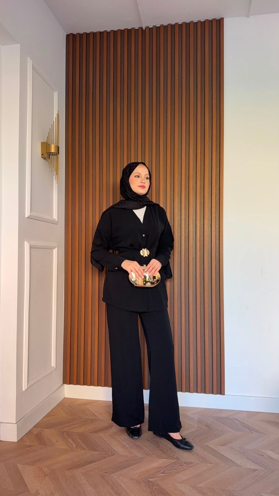 MEYSADESIGN PANTOLON TAKIM Şanel Gold Detaylı Pantolonlu Takım Siyah