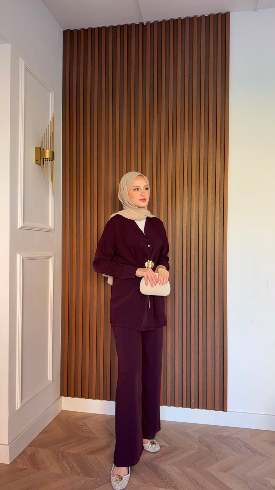MEYSADESIGN PANTOLON TAKIM Şanel Gold Detaylı Pantolonlu Takım Bordo