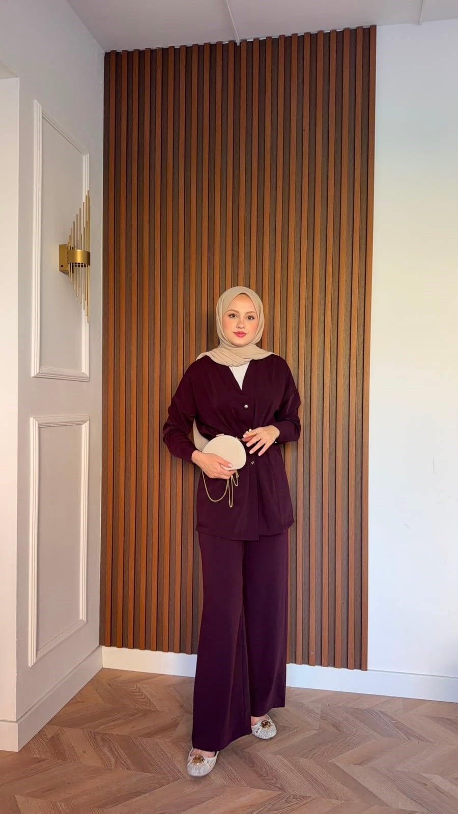 MEYSADESIGN PANTOLON TAKIM Şanel Gold Detaylı Pantolonlu Takım Bordo