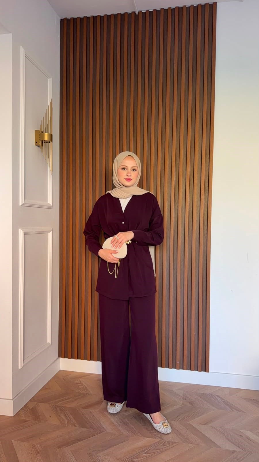 MEYSADESIGN PANTOLON TAKIM Şanel Gold Detaylı Pantolonlu Takım Bordo
