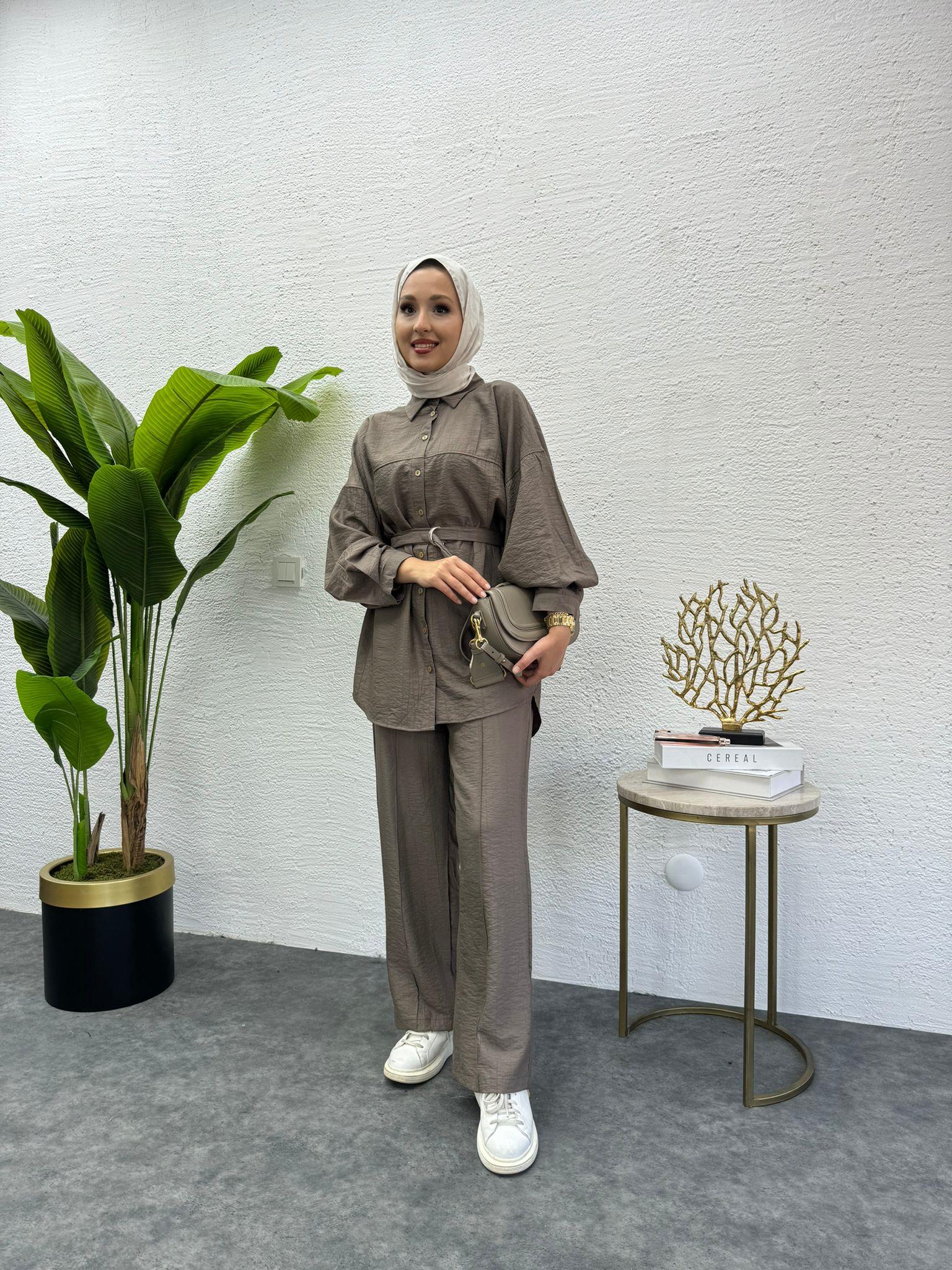 MEYSADESIGN PANTOLON TAKIM Santo Dikişli İkili Takım Kahve