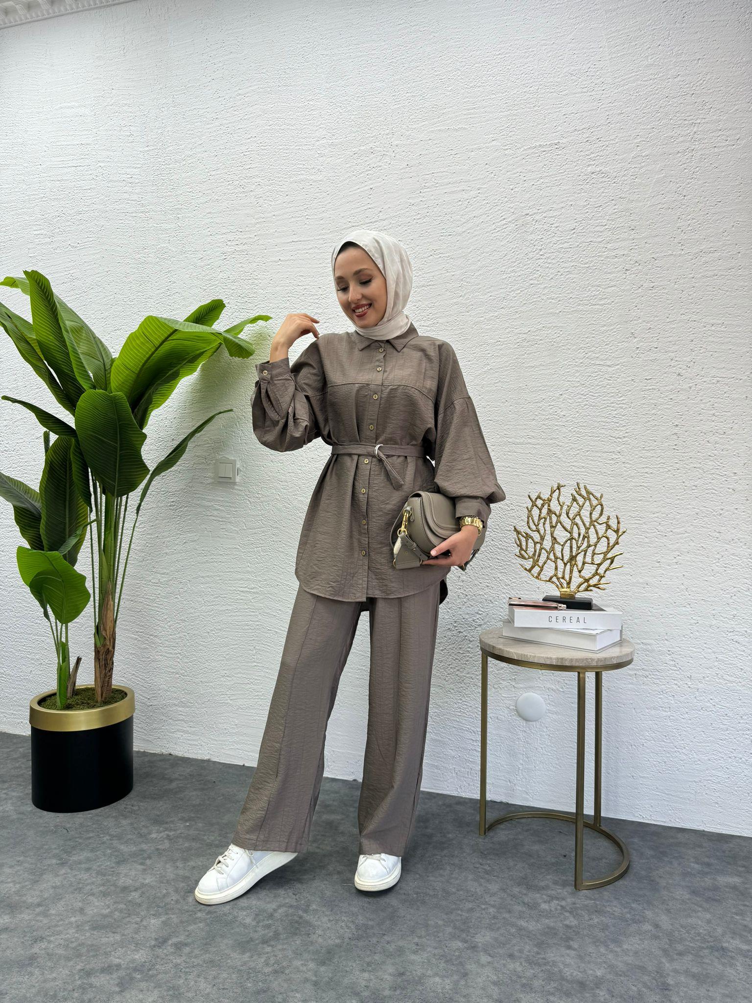 MEYSADESIGN PANTOLON TAKIM Santo Dikişli İkili Takım Kahve