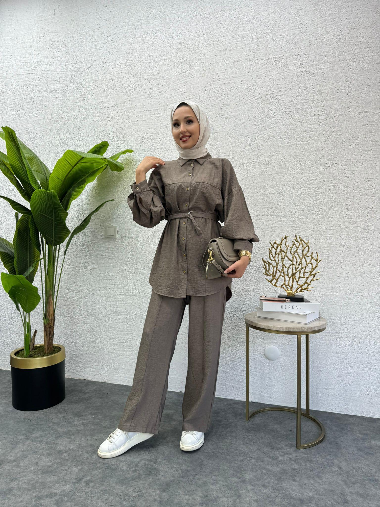 MEYSADESIGN PANTOLON TAKIM Santo Dikişli İkili Takım Kahve