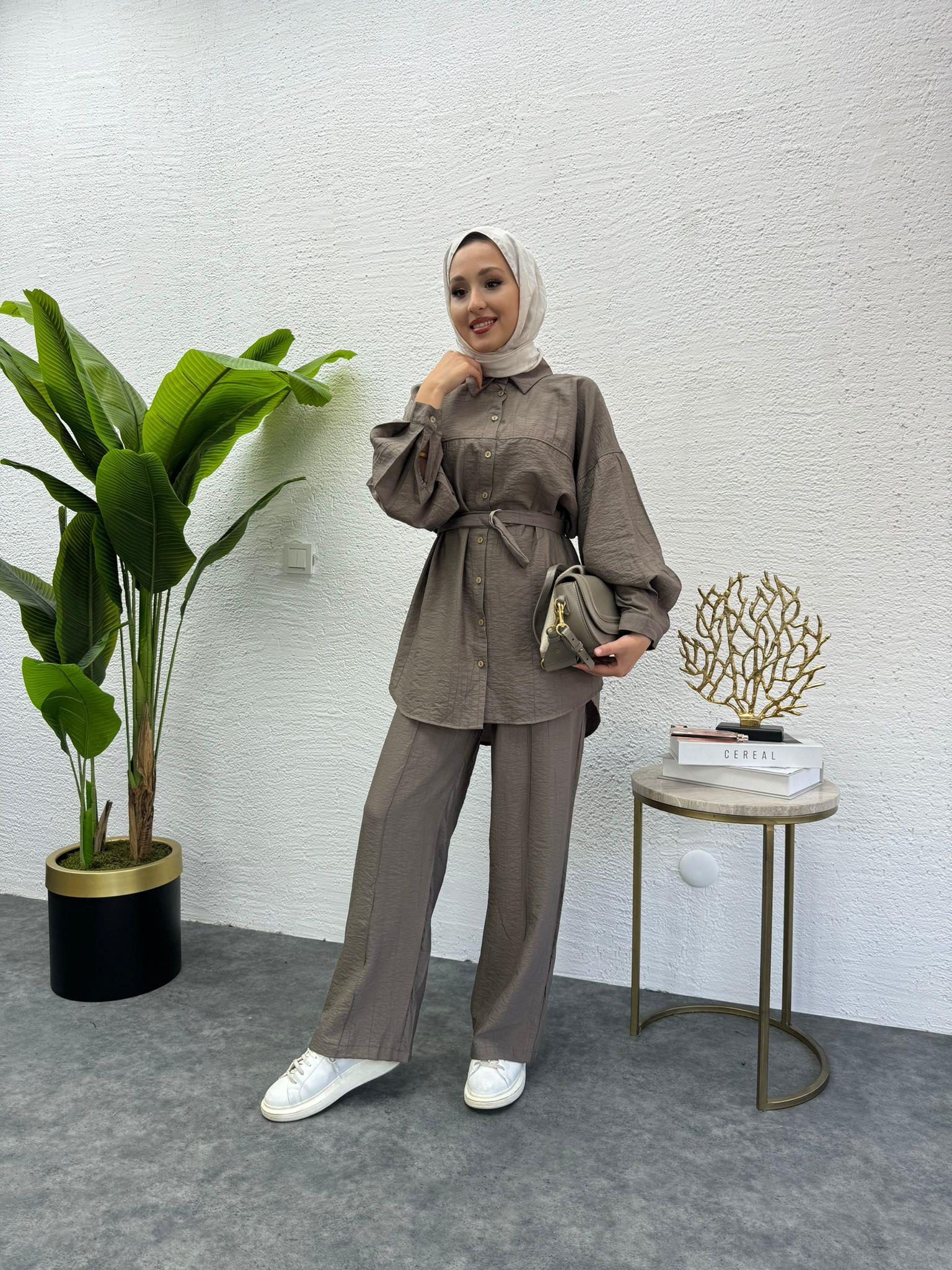 MEYSADESIGN PANTOLON TAKIM Santo Dikişli İkili Takım Kahve