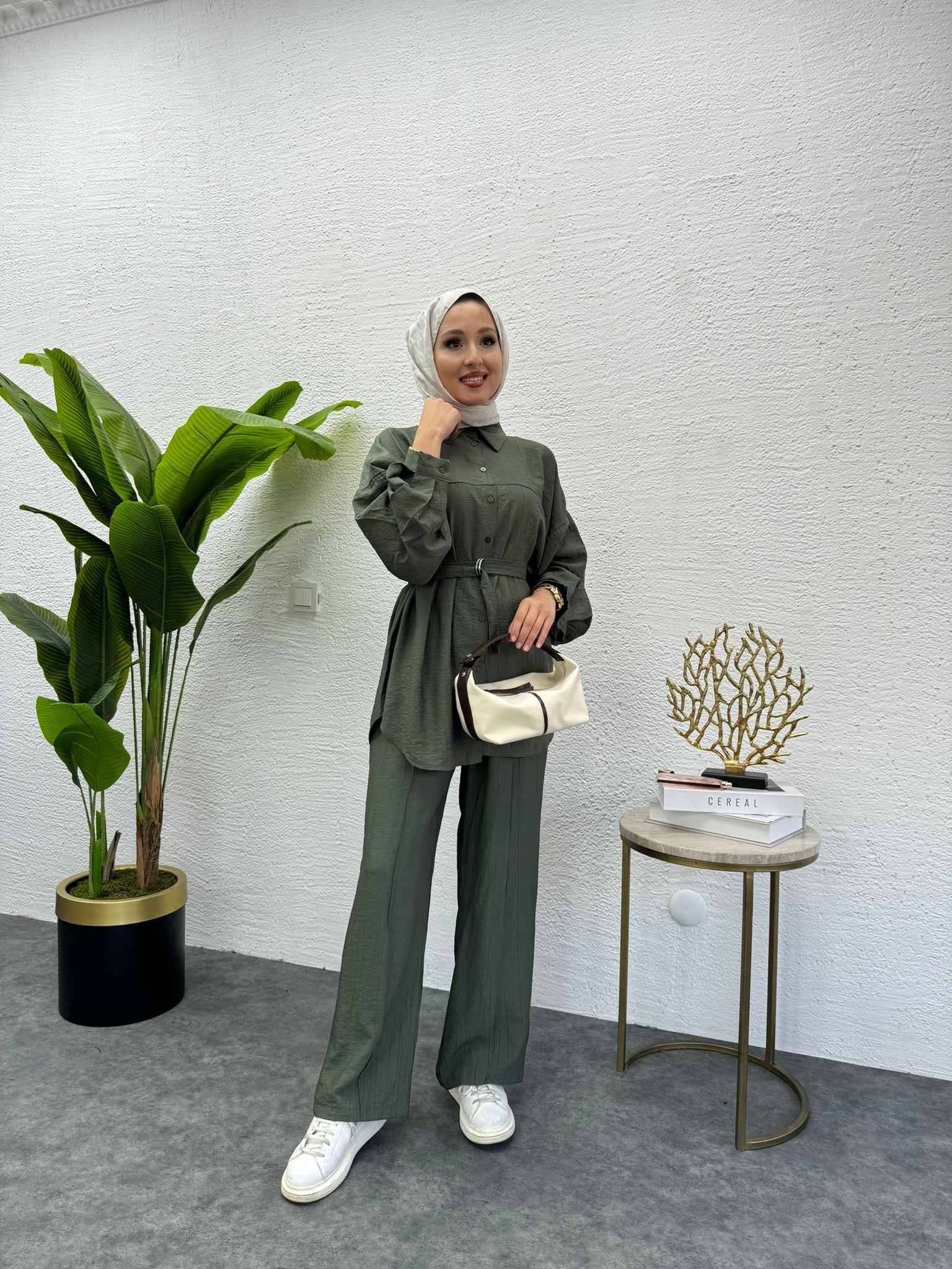 MEYSADESIGN PANTOLON TAKIM Santo Dikişli İkili Takım Yeşil