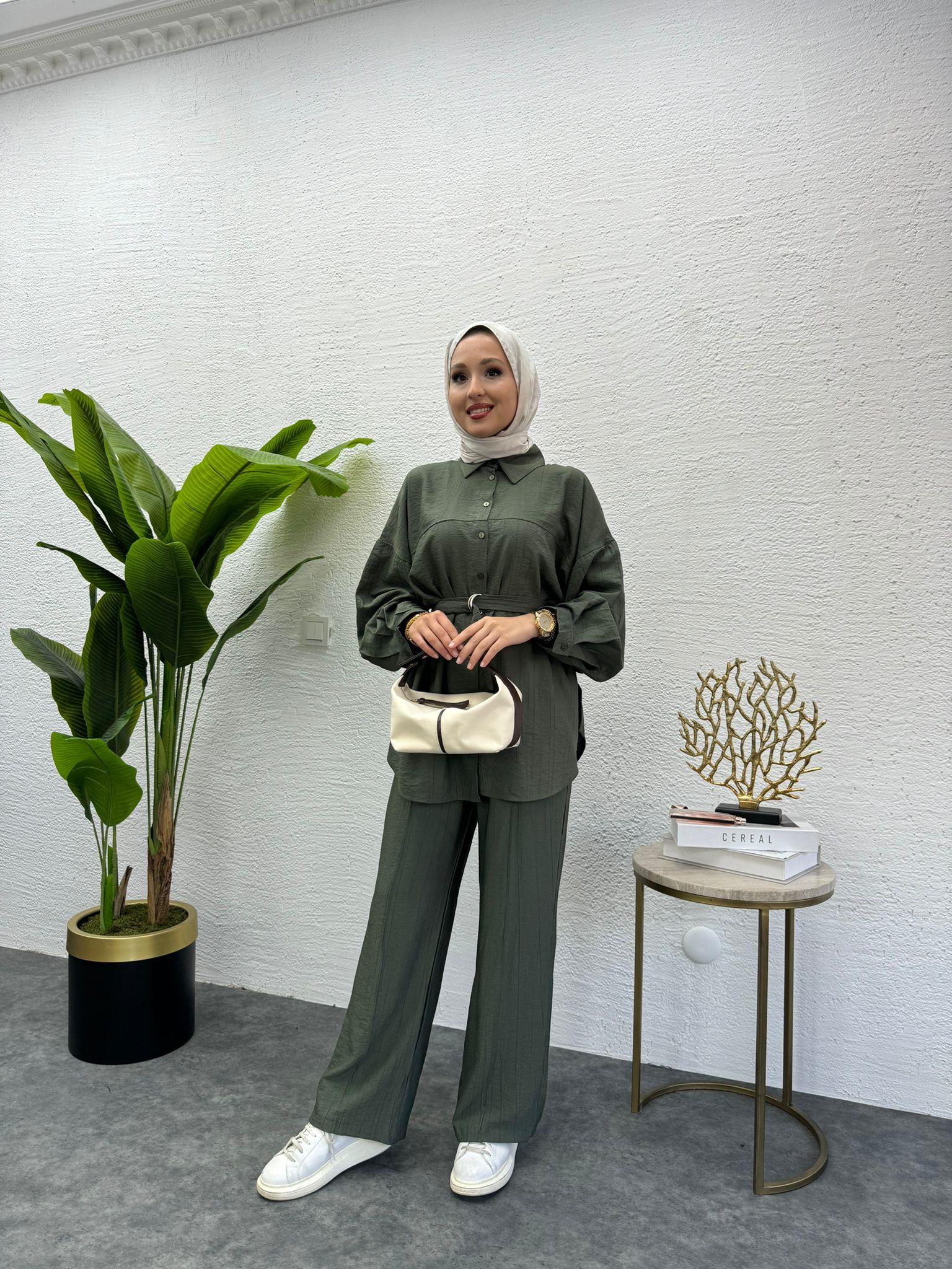 MEYSADESIGN PANTOLON TAKIM Santo Dikişli İkili Takım Yeşil