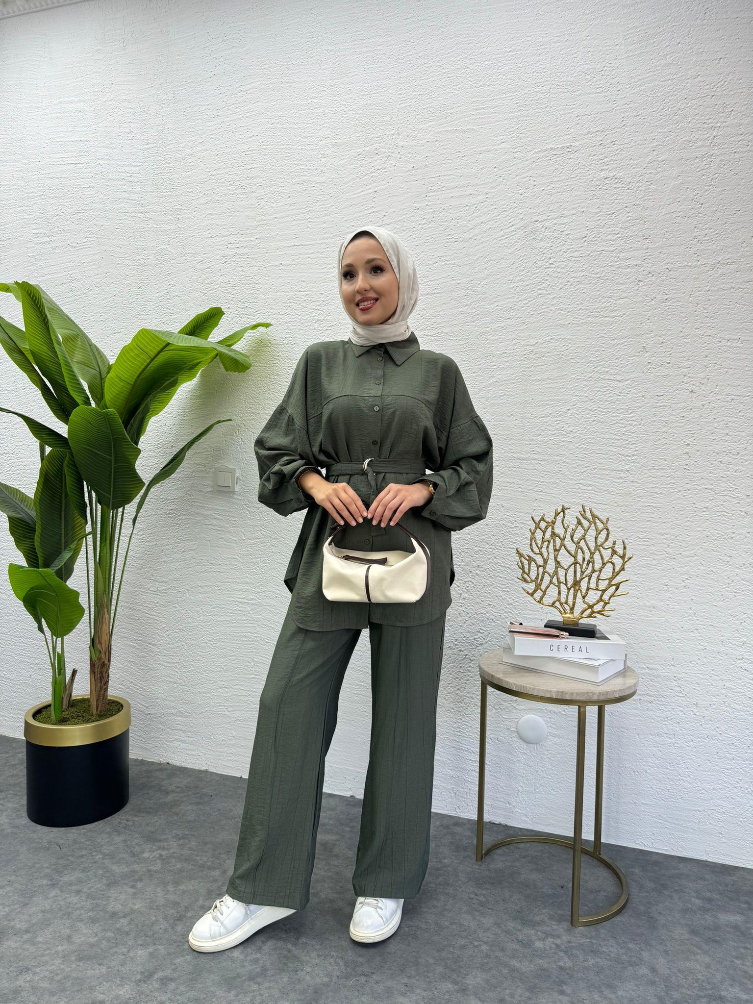 MEYSADESIGN PANTOLON TAKIM Santo Dikişli İkili Takım Yeşil