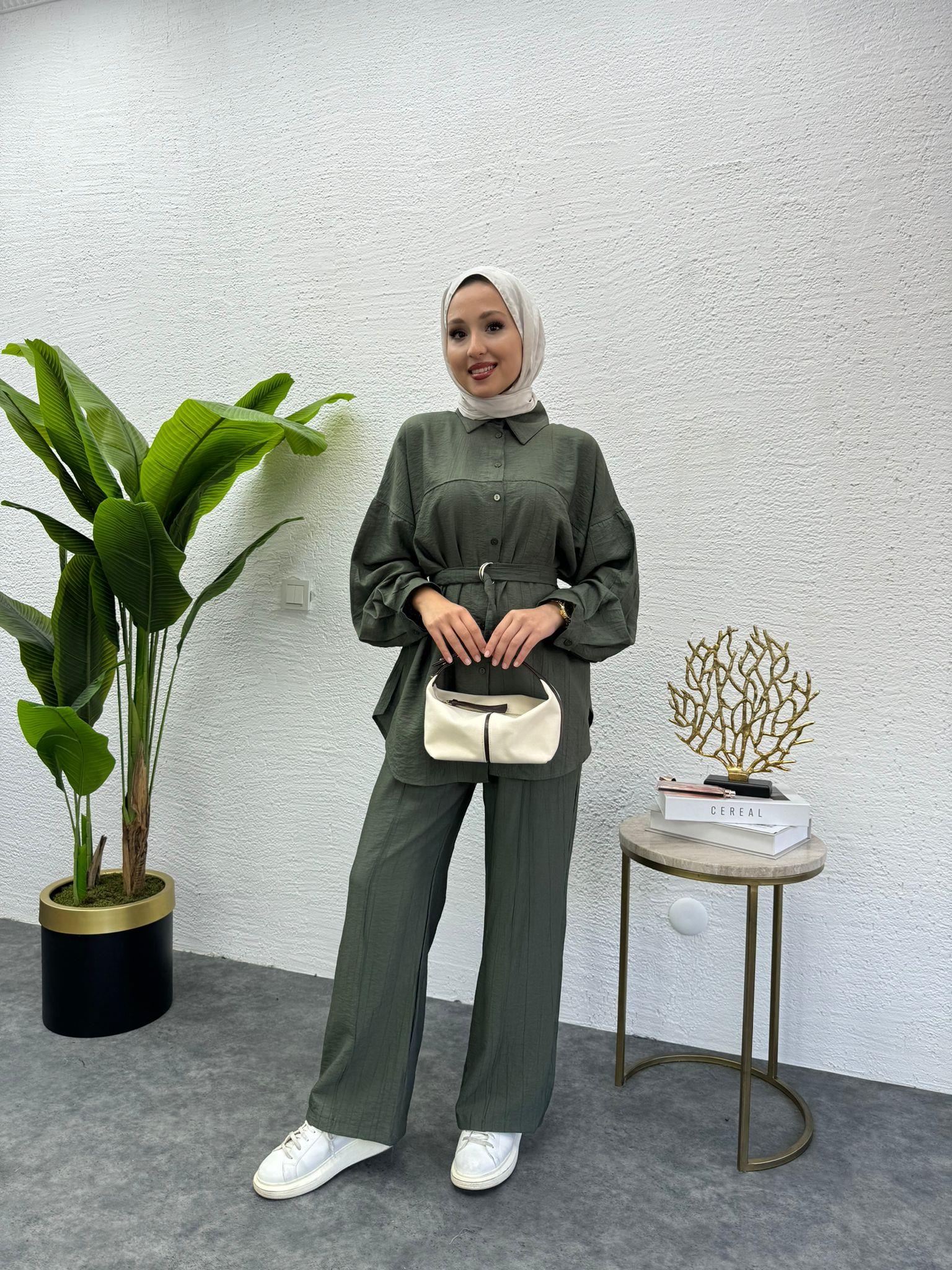 MEYSADESIGN PANTOLON TAKIM Santo Dikişli İkili Takım Yeşil