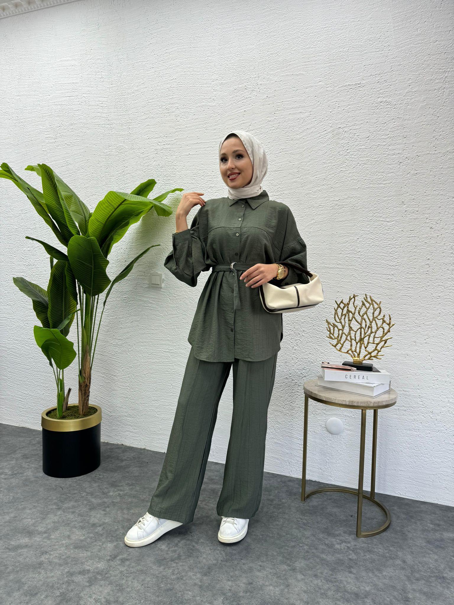 MEYSADESIGN PANTOLON TAKIM Santo Dikişli İkili Takım Yeşil