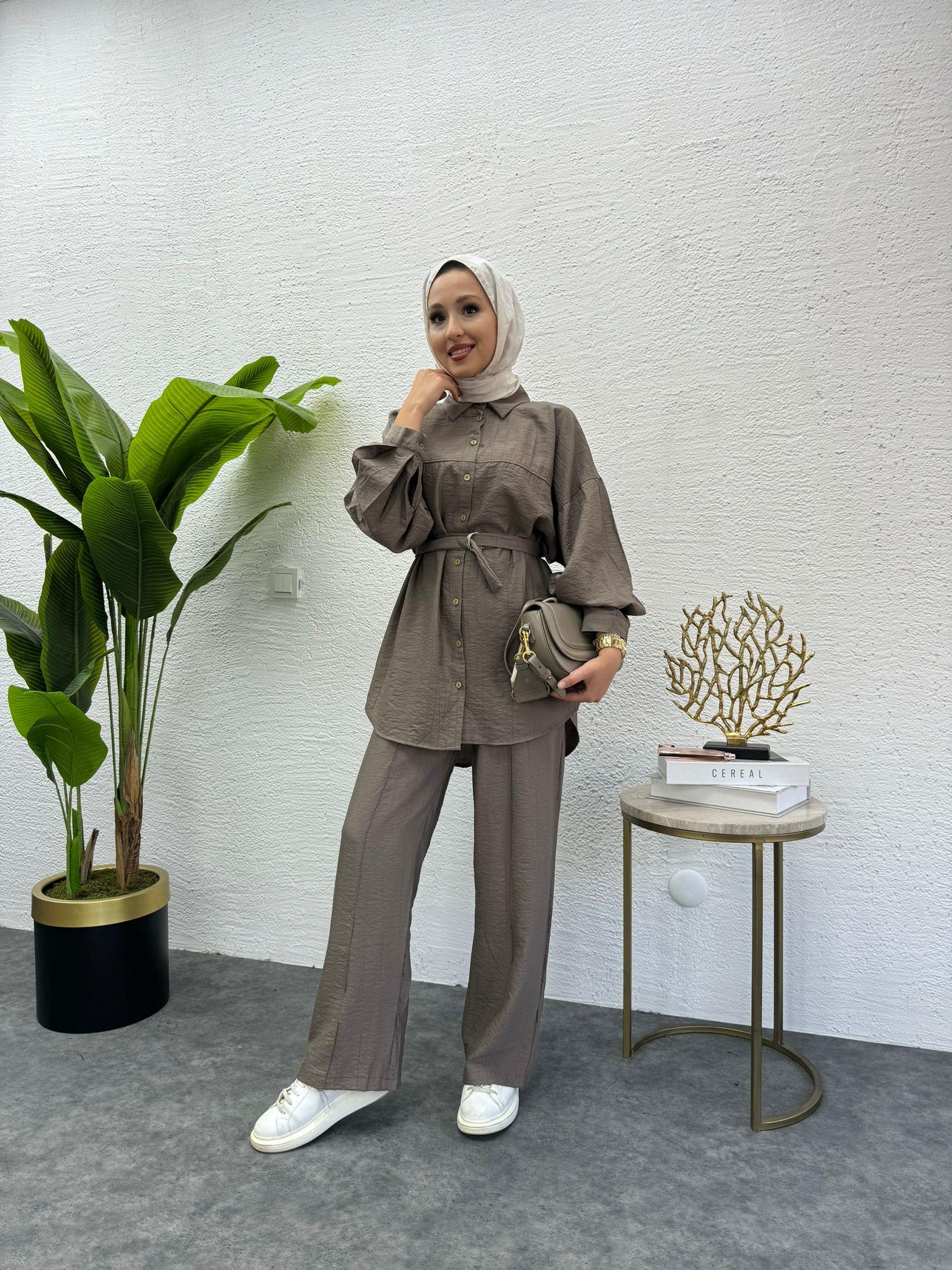 MEYSADESIGN PANTOLON TAKIM Santo Dikişli İkili Takım Kahve