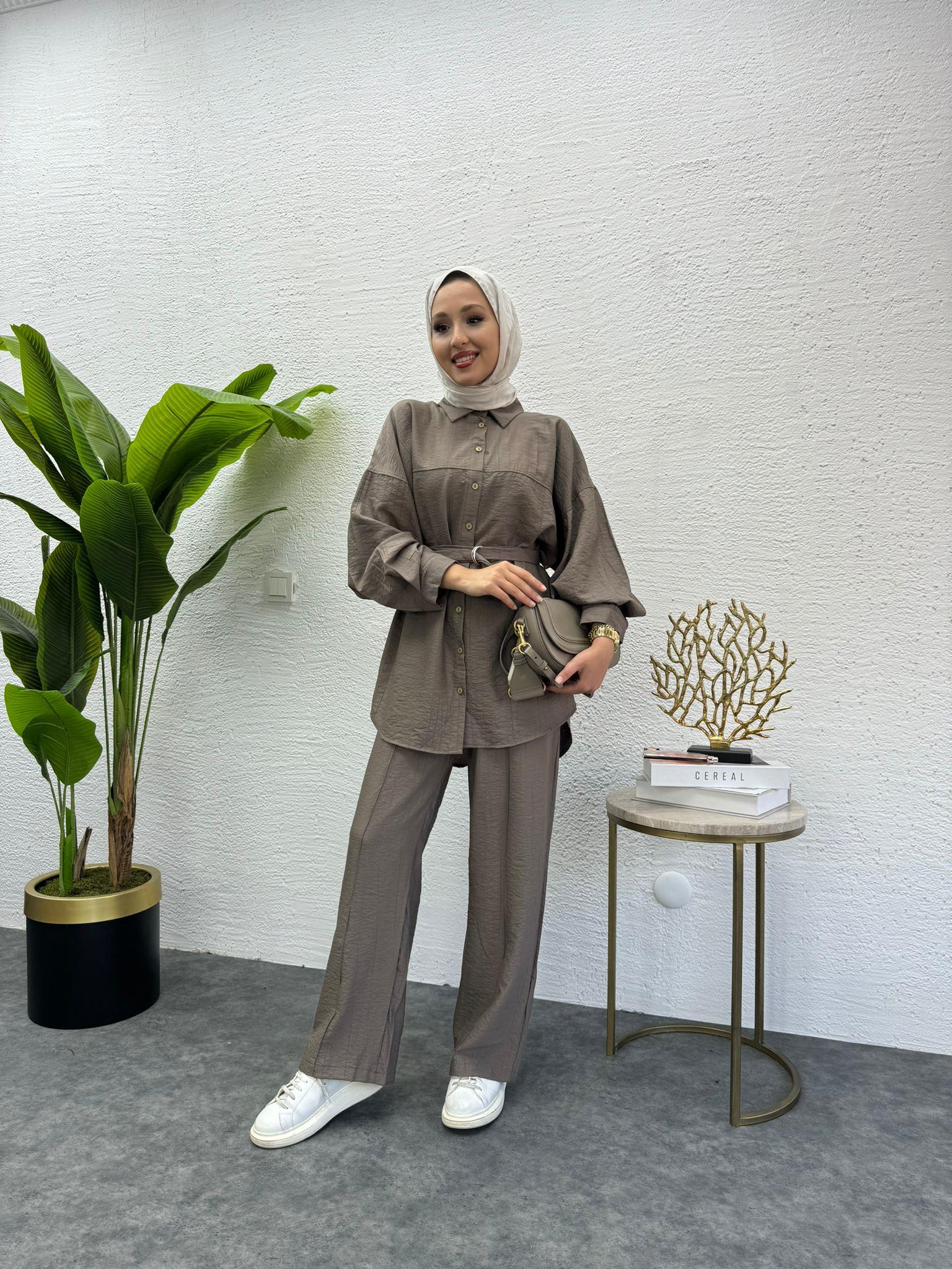 MEYSADESIGN PANTOLON TAKIM Santo Dikişli İkili Takım Kahve